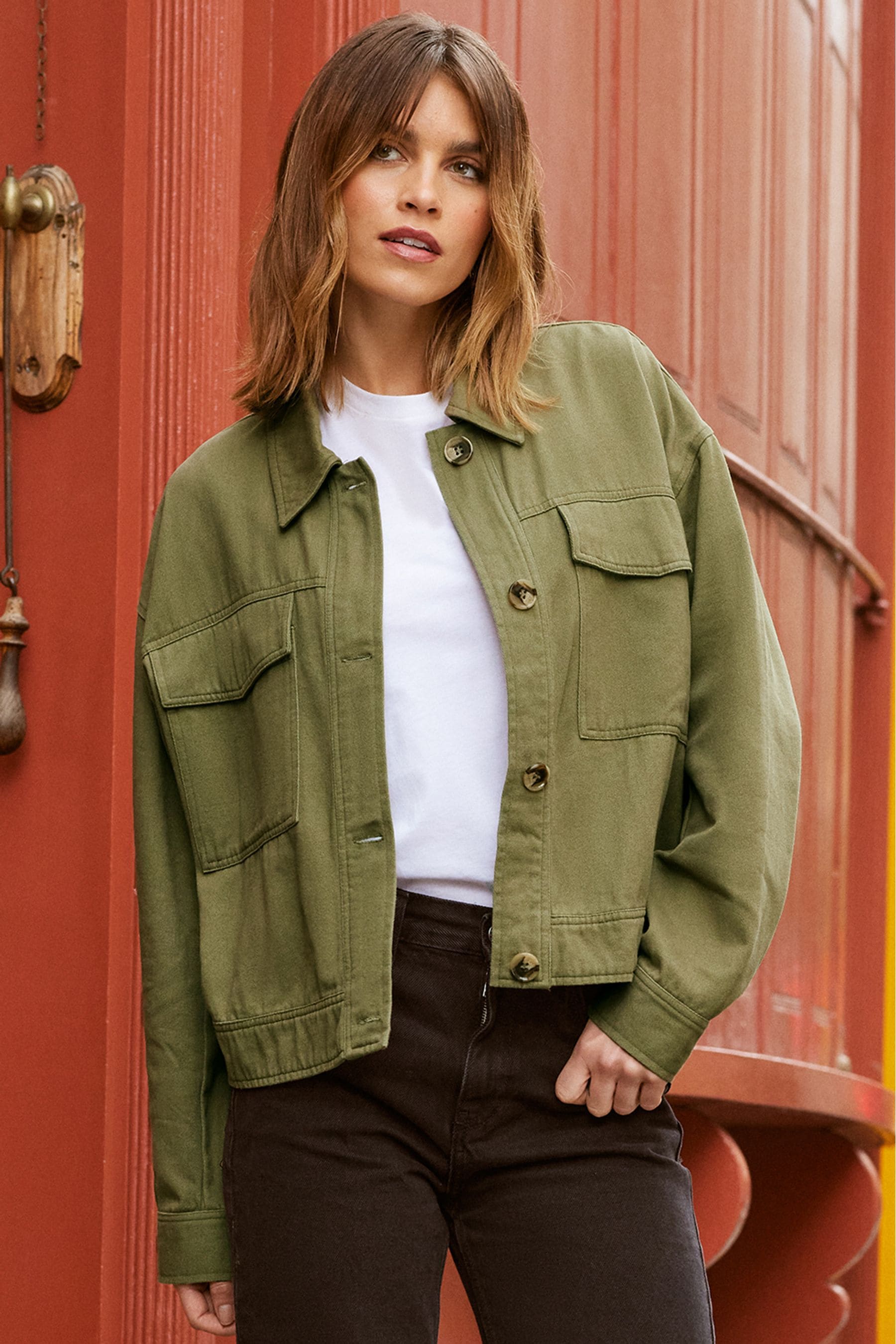 Buy Friends Like These Khaki Green Cropped Utility Jacket from Next Luxembourg