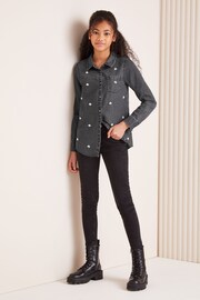 Lipsy Black Denim Diamante Shirt (5-16yrs) - Image 3 of 4