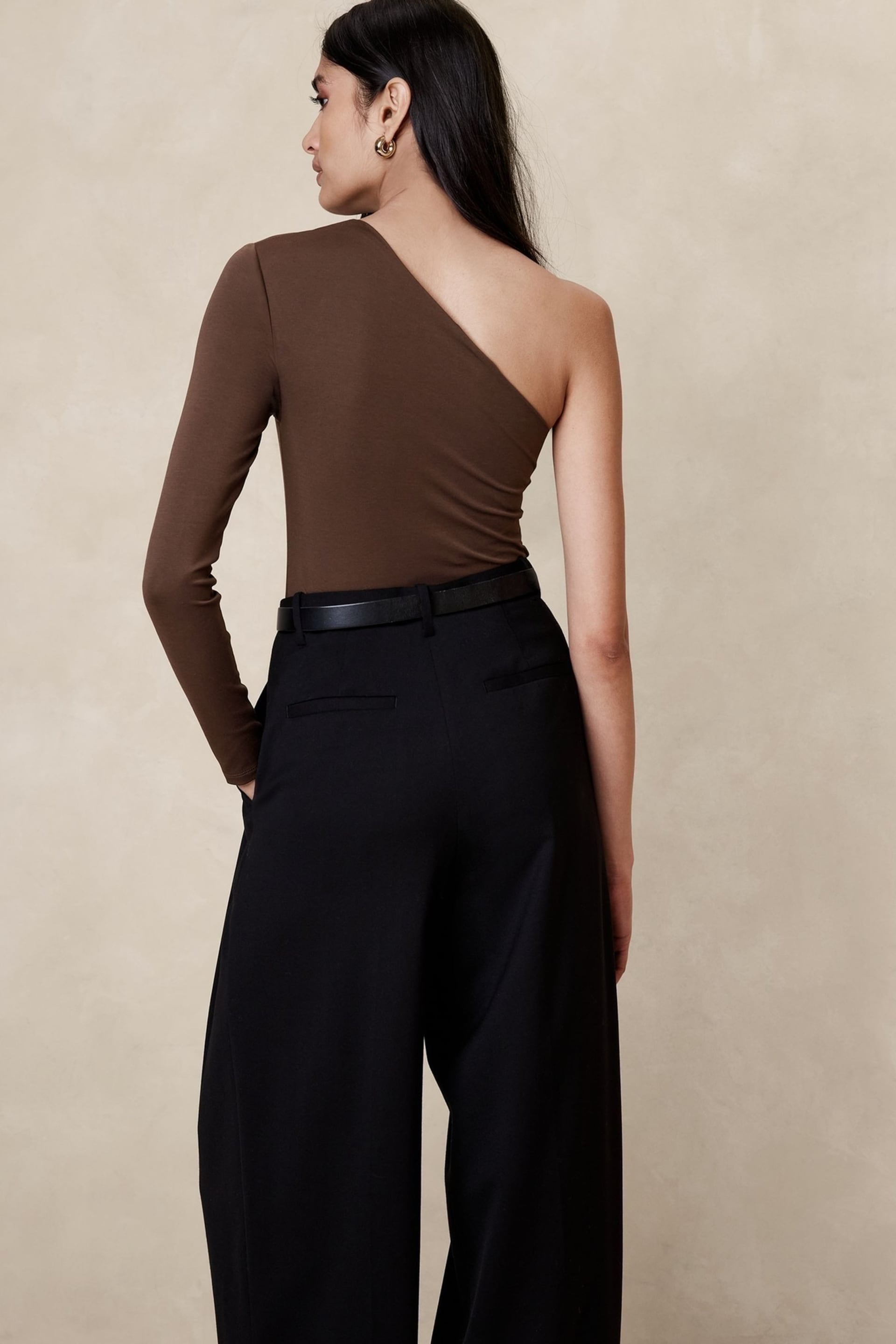 Banana Republic Brown Cotton-Modal One-Sleeve Top - Image 2 of 4