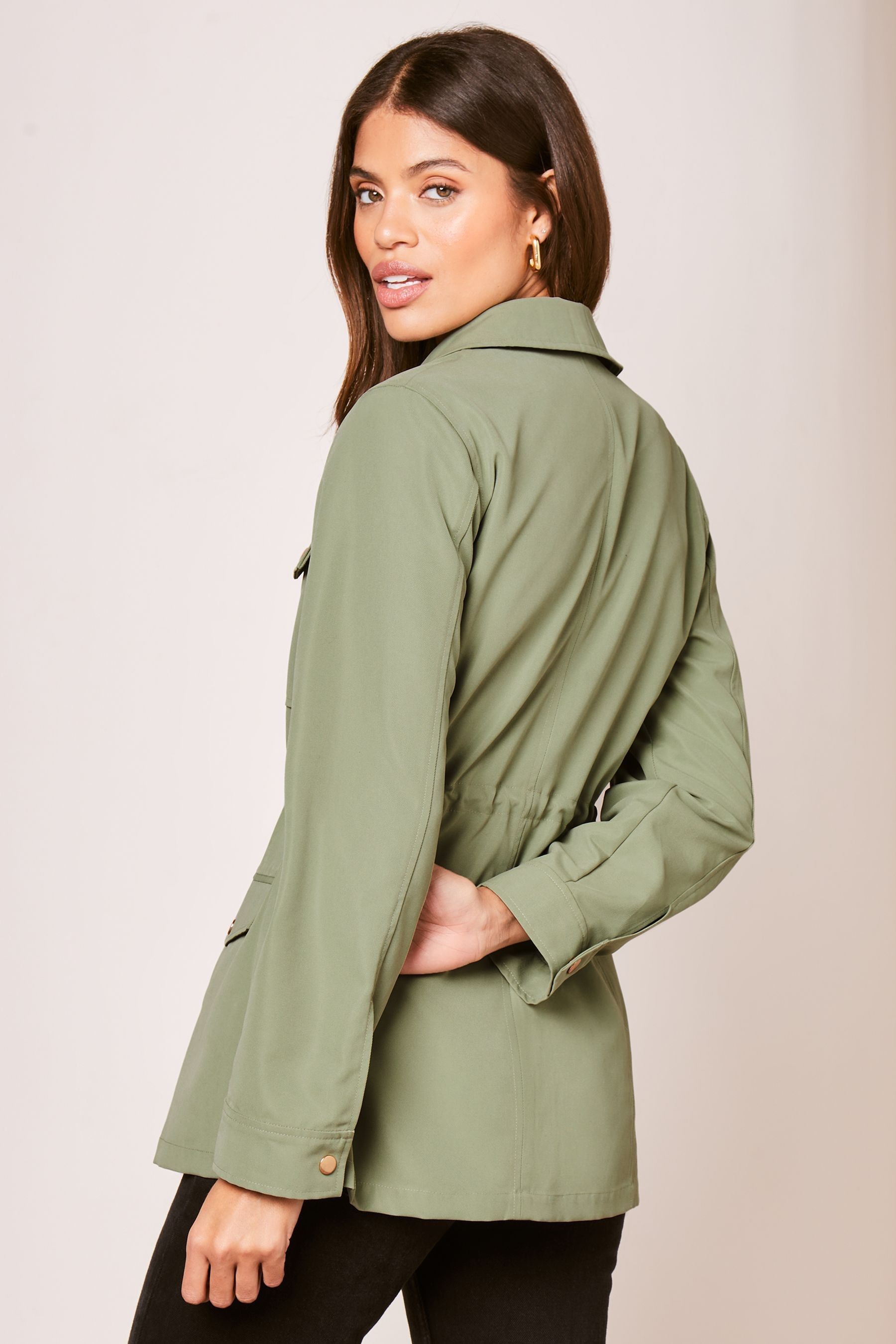 Khaki belted jacket discount