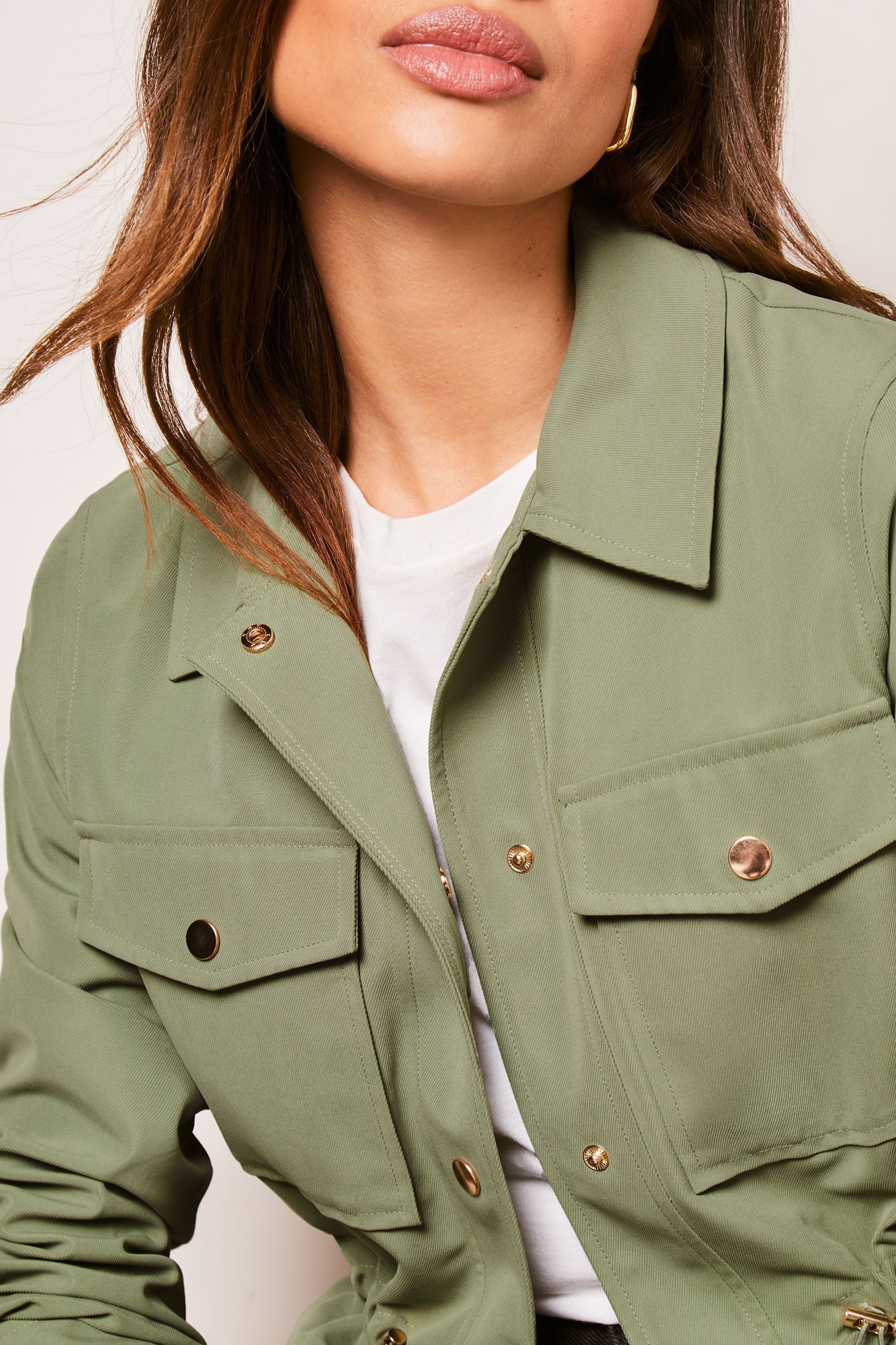 Lipsy Khaki Green Utility Belted Jacket