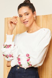 Love & Roses White Embroidered Puff Sleeve Jersey T-Shirt - Image 1 of 4