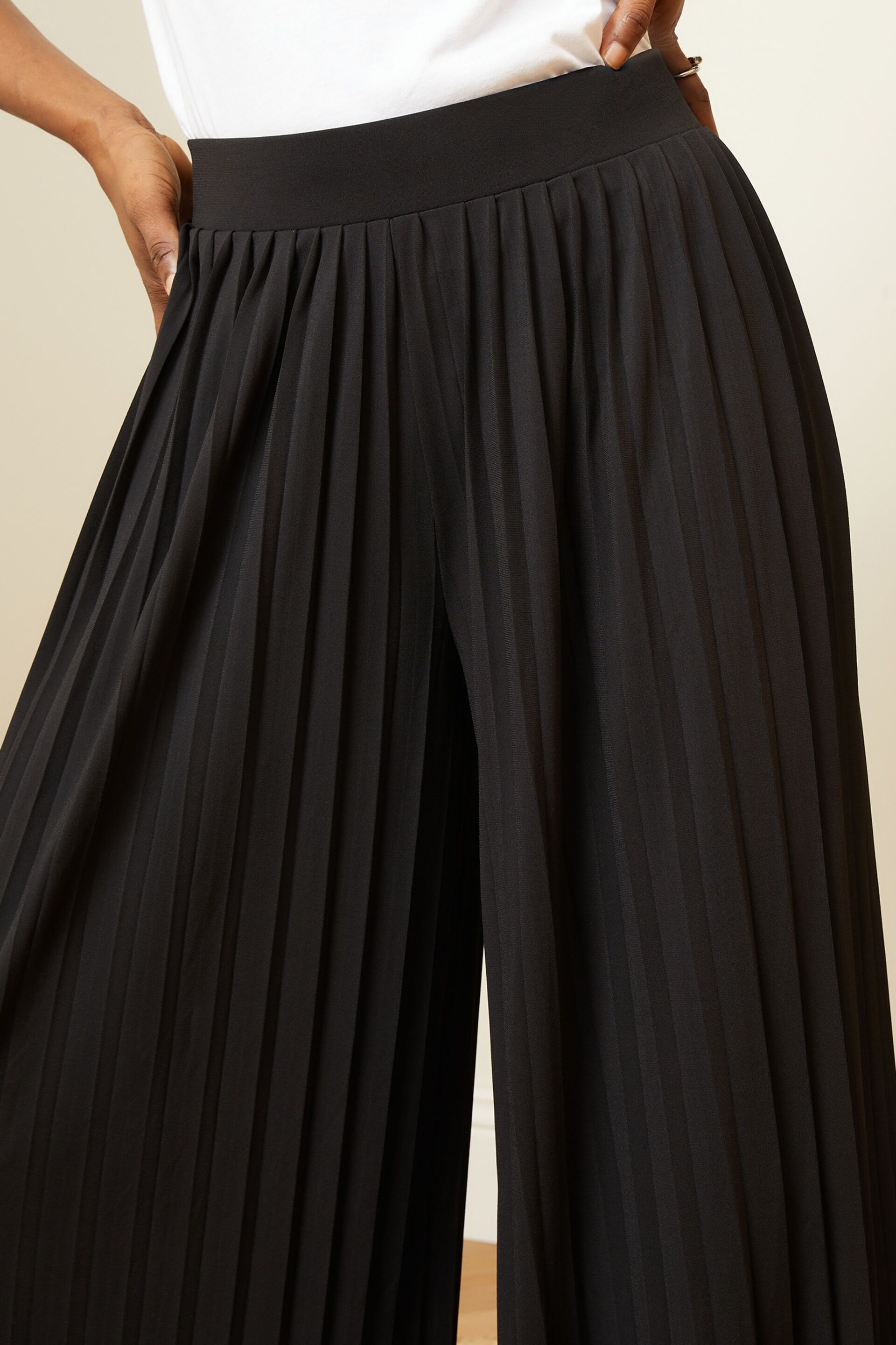 Love & Roses Black Pleated Jersey Wide Leg Trousers - Image 2 of 4