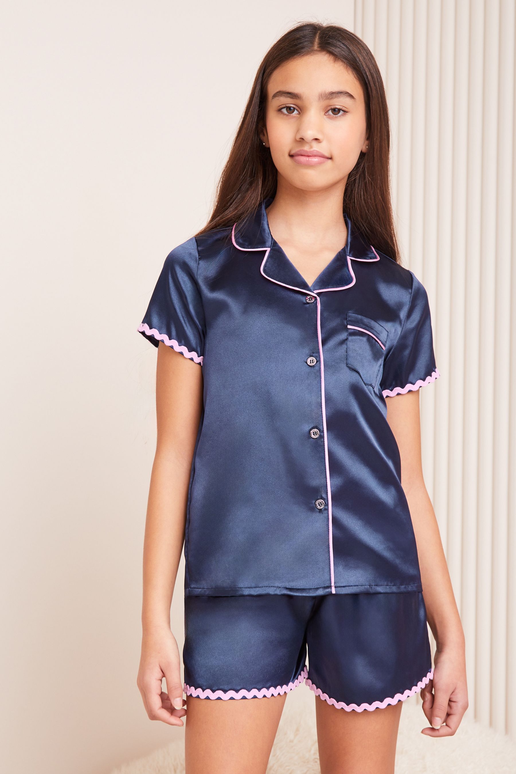 Buy Lipsy Navy Blue Satin Pyjamas from Next Denmark