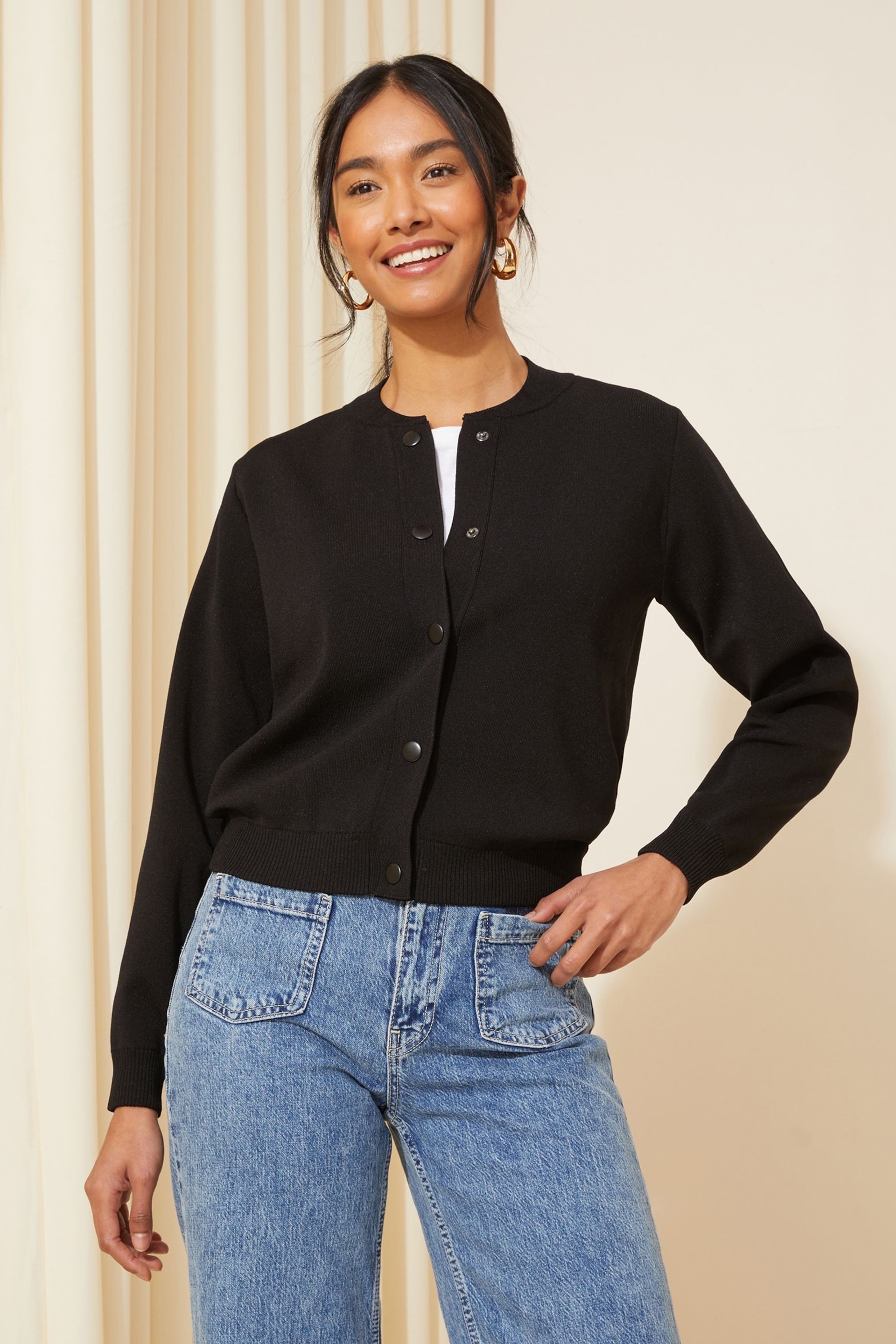 Friends Like These Black Knitted Bomber Cardigan - Image 1 of 4