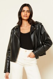 Love & Roses Black Faux Leather Buckle Biker Jacket - Image 3 of 4