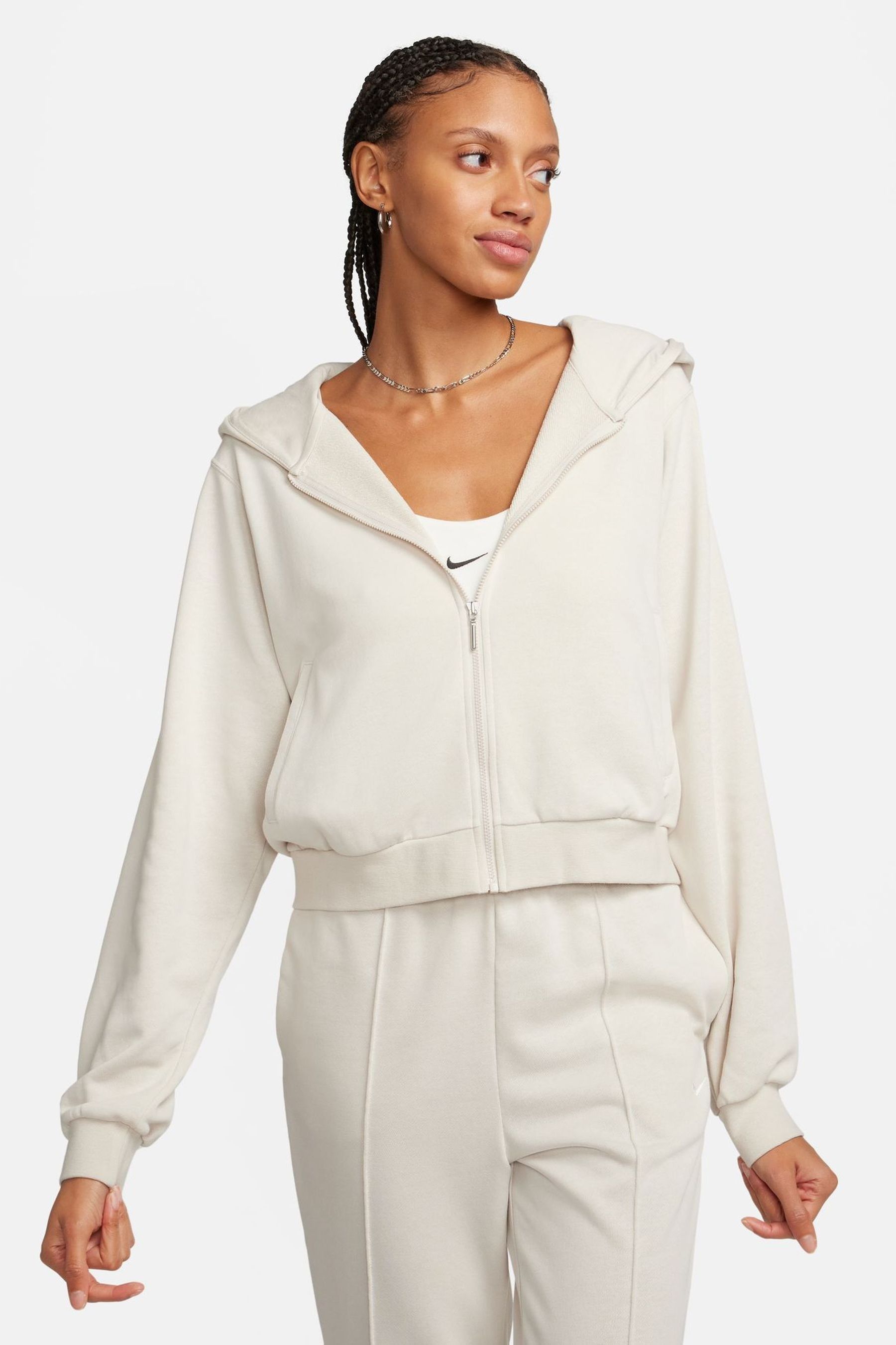 Buy Nike Light Wood Natural Sportswear Chill Terry Loose Full Zip French Terry Hoodie from Next Luxembourg