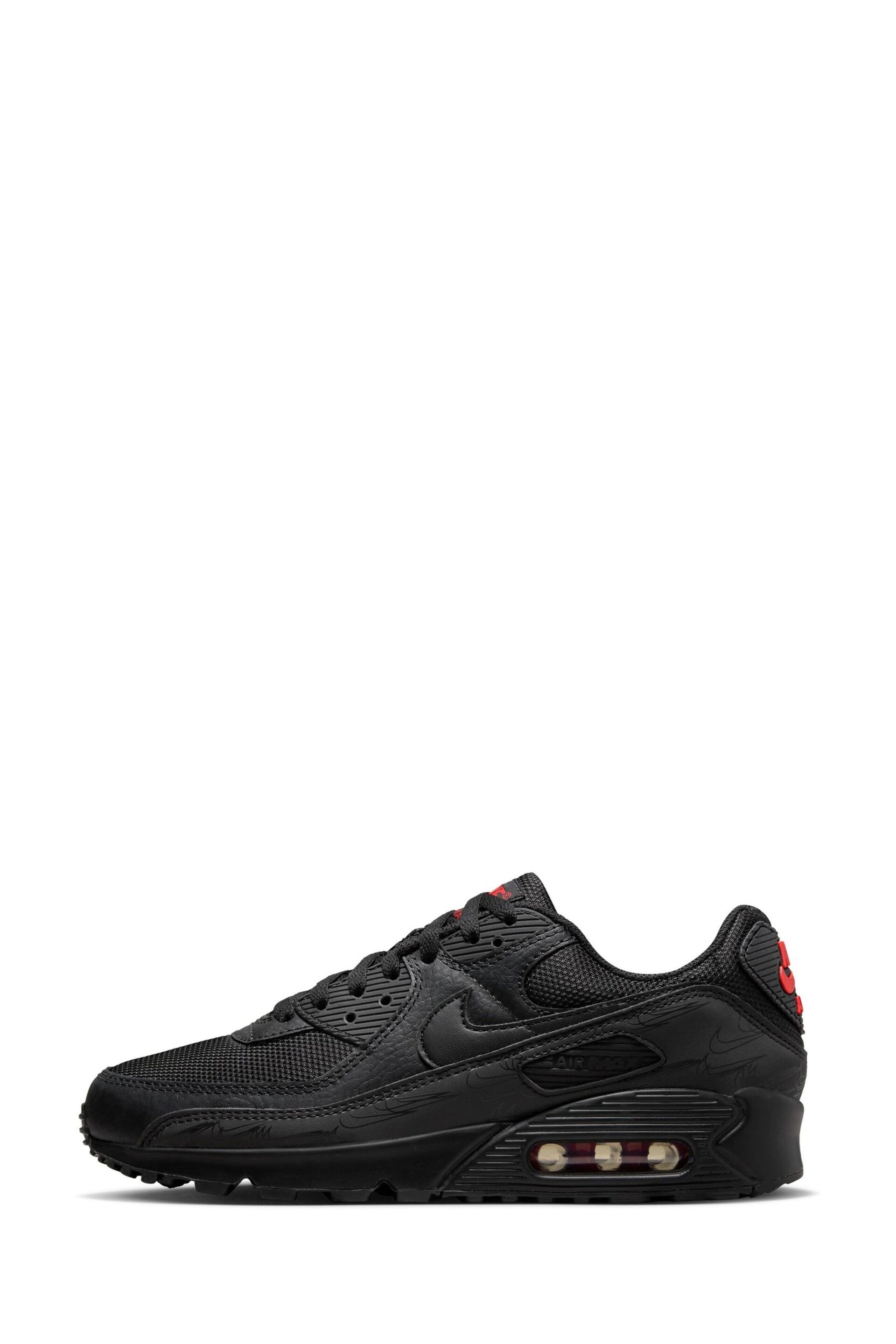 Nike Black/Grey Air Max 90 Trainers - Image 4 of 10