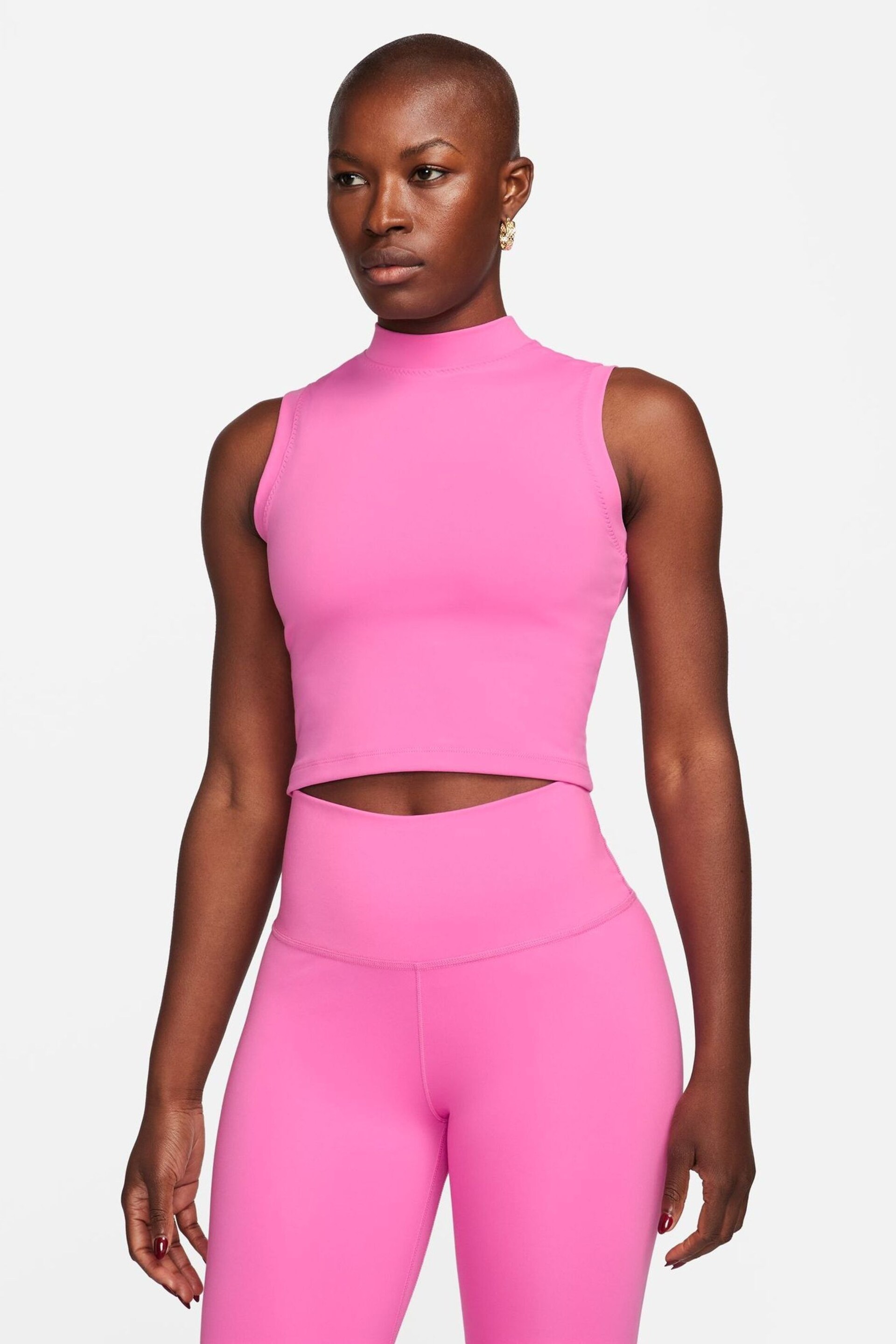 Nike Pink One Dri-FIT Mock Neck Cropped Tank Top - Image 1 of 9