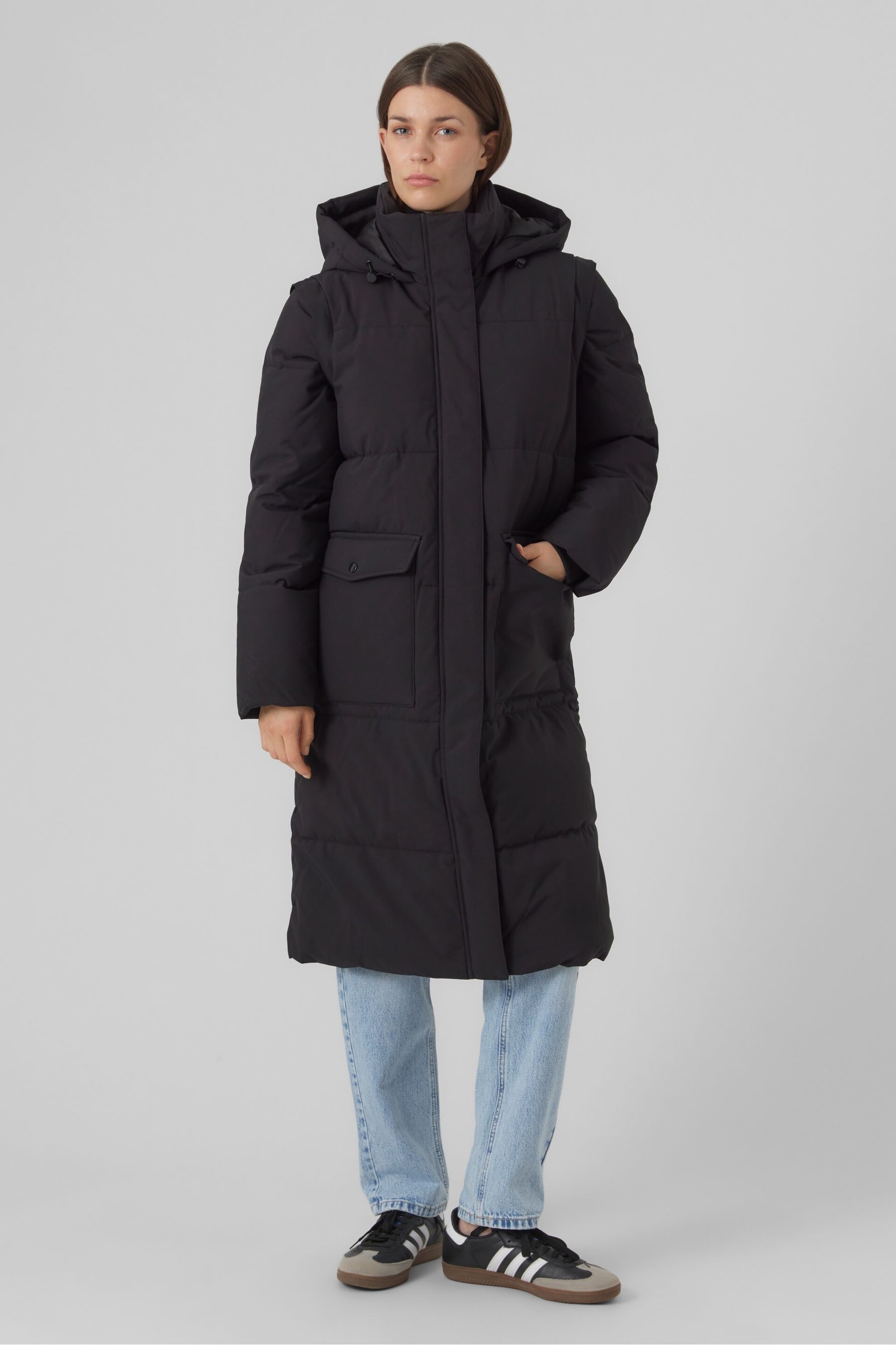 VERO MODA Black 2-In-1 Padded Coat And Gilet Set With Detachable Sleeves - Image 1 of 5