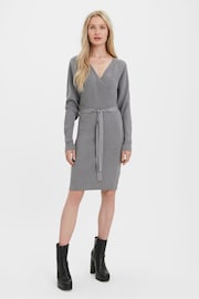 VERO MODA Grey V-Neck Wrap Belted Knitted Dress - Image 3 of 5