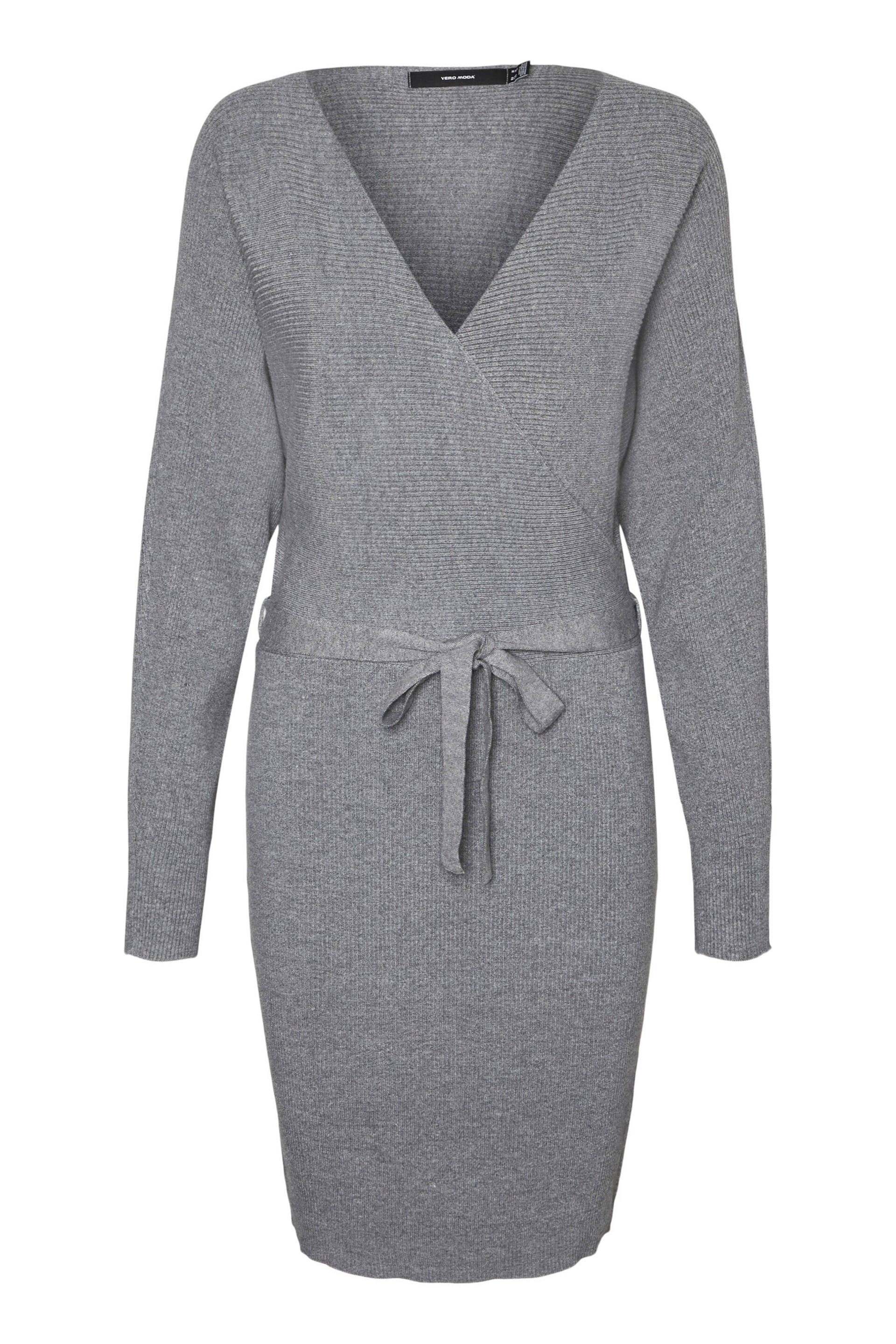 VERO MODA Grey V-Neck Wrap Belted Knitted Dress - Image 5 of 5