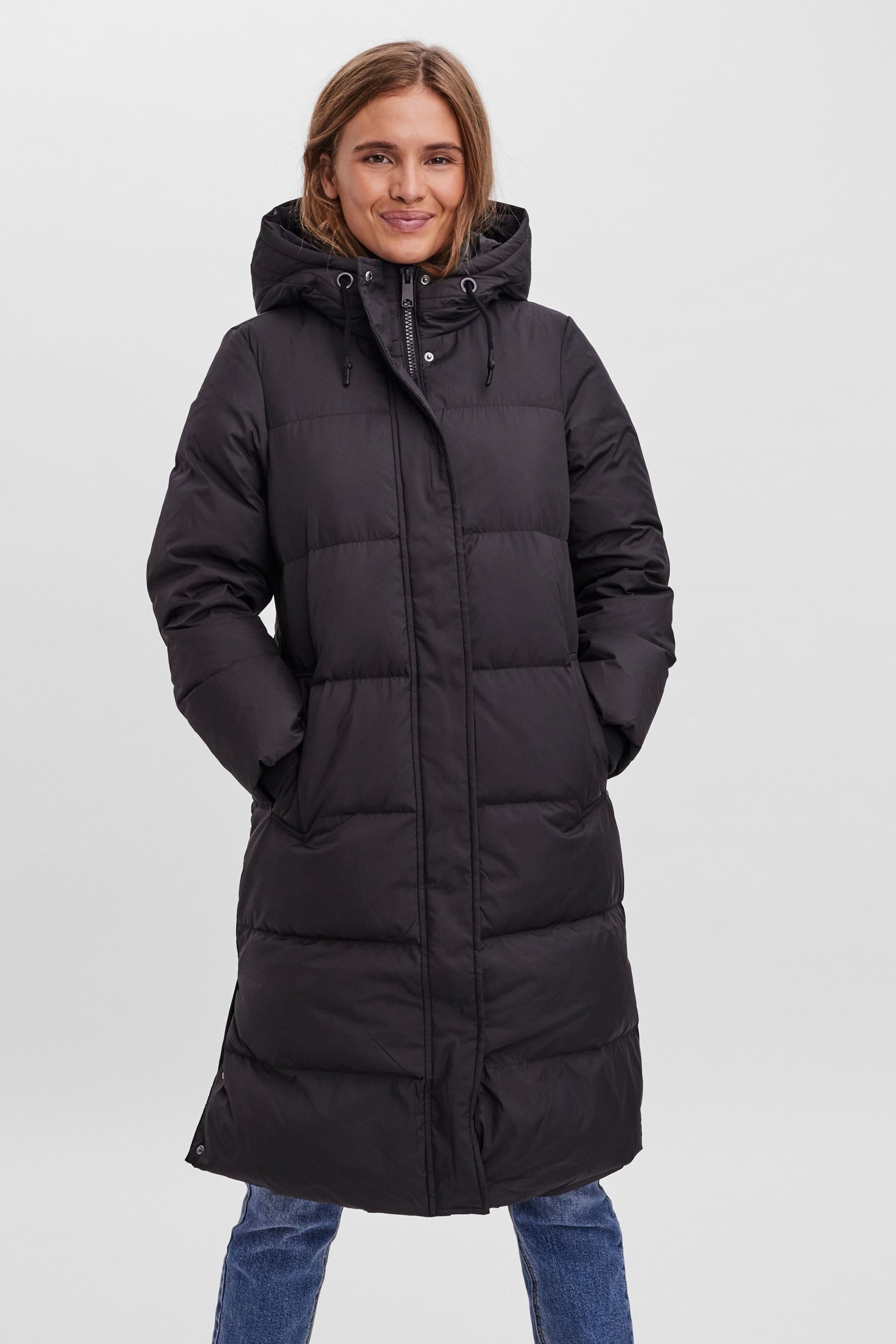 VERO MODA Black Down Padded Hooded Longline Coat - Image 2 of 6