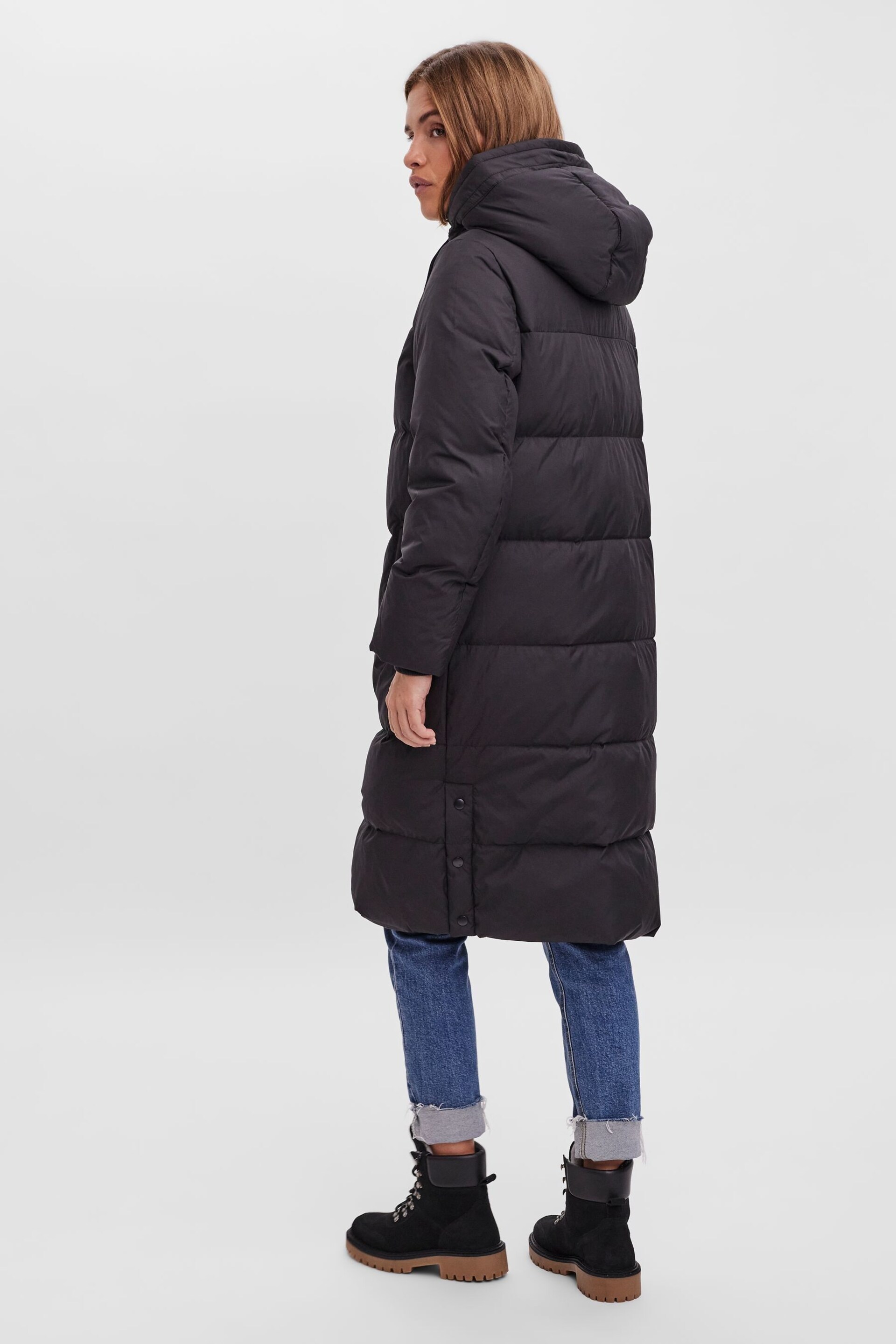 VERO MODA Black Down Padded Hooded Longline Coat - Image 3 of 6