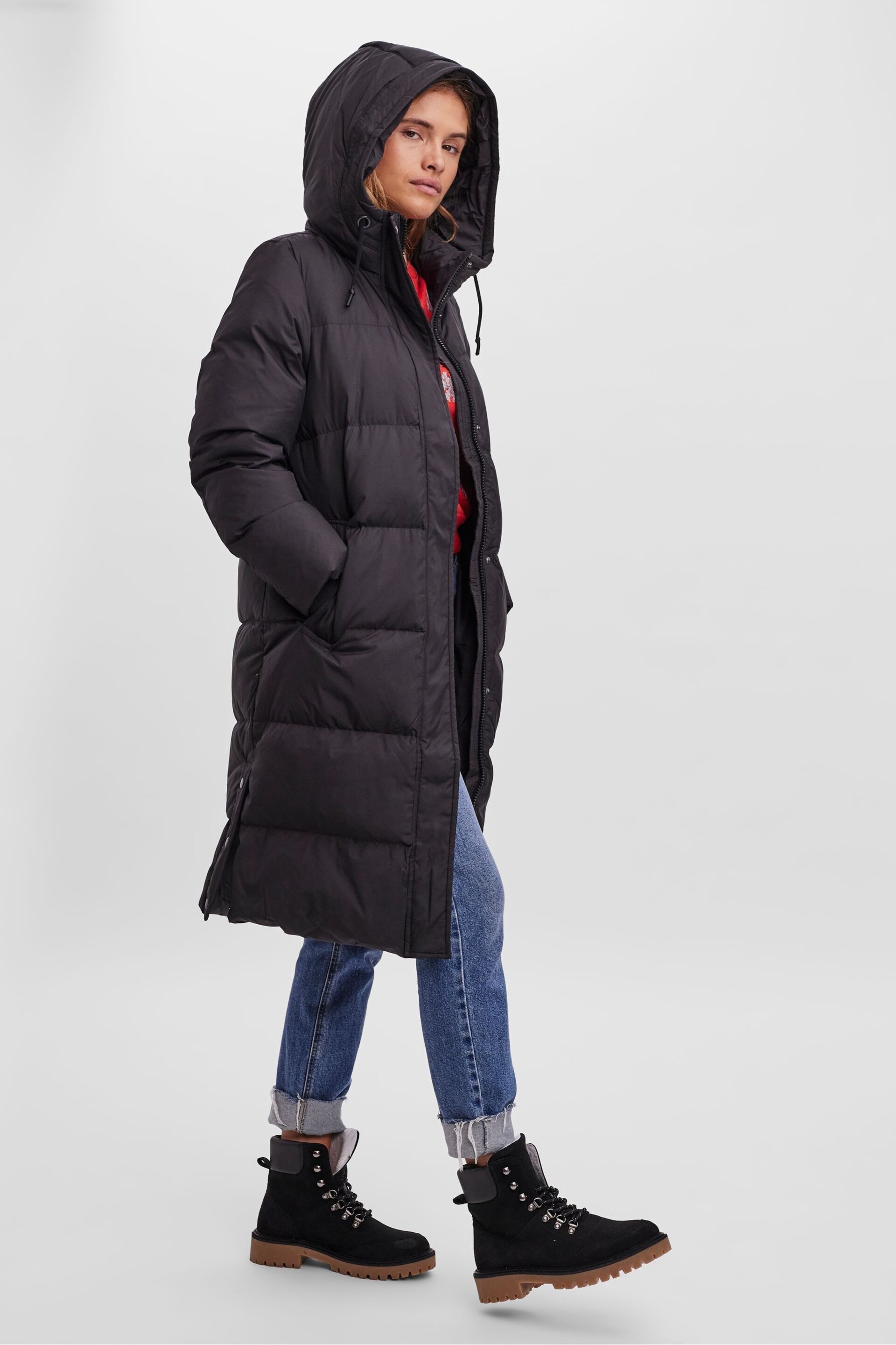 VERO MODA Black Down Padded Hooded Longline Coat - Image 4 of 6