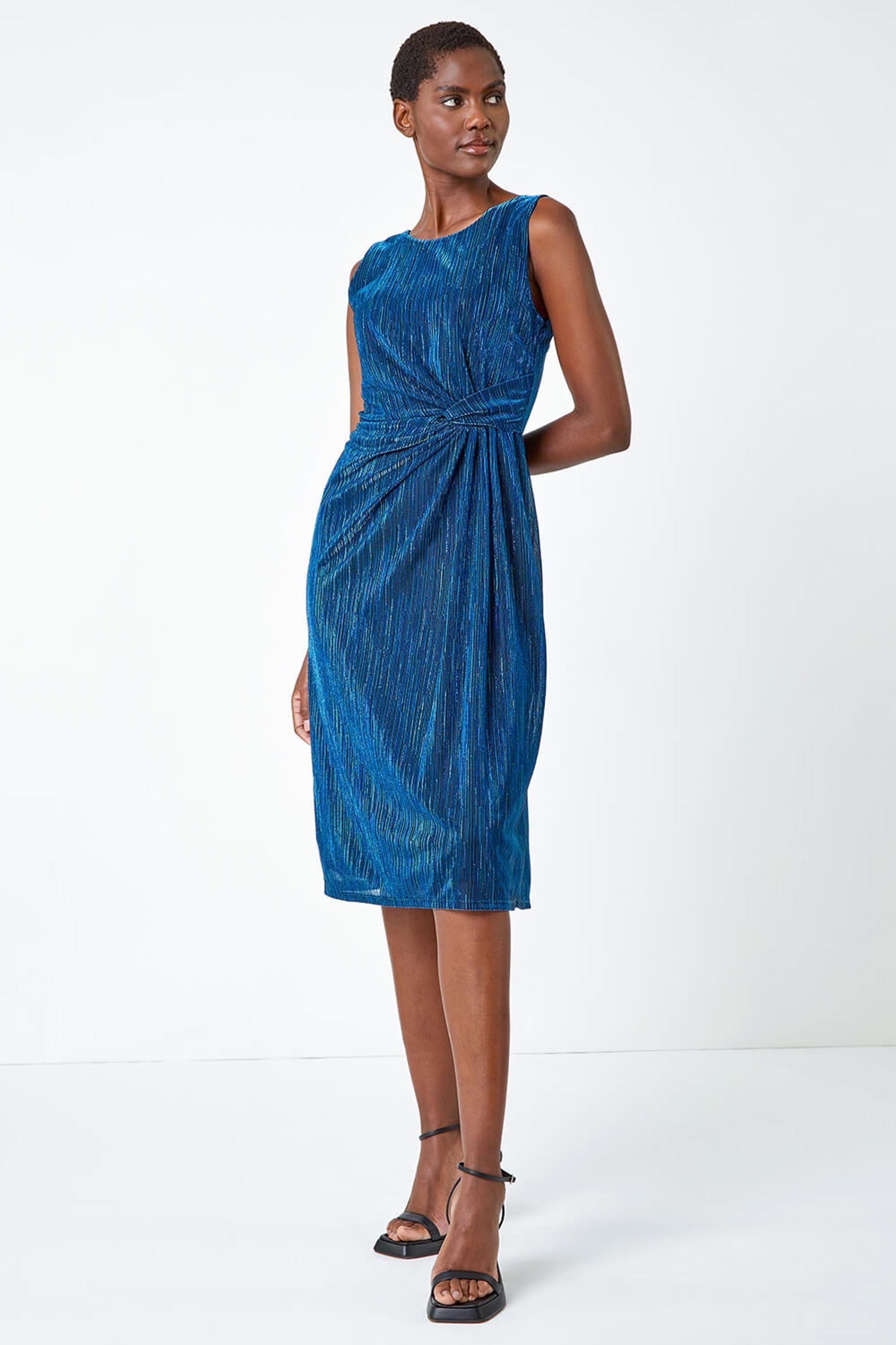 Buy Roman Blue Shimmer Plisse Twist Ruched Dress from the Next UK online shop
