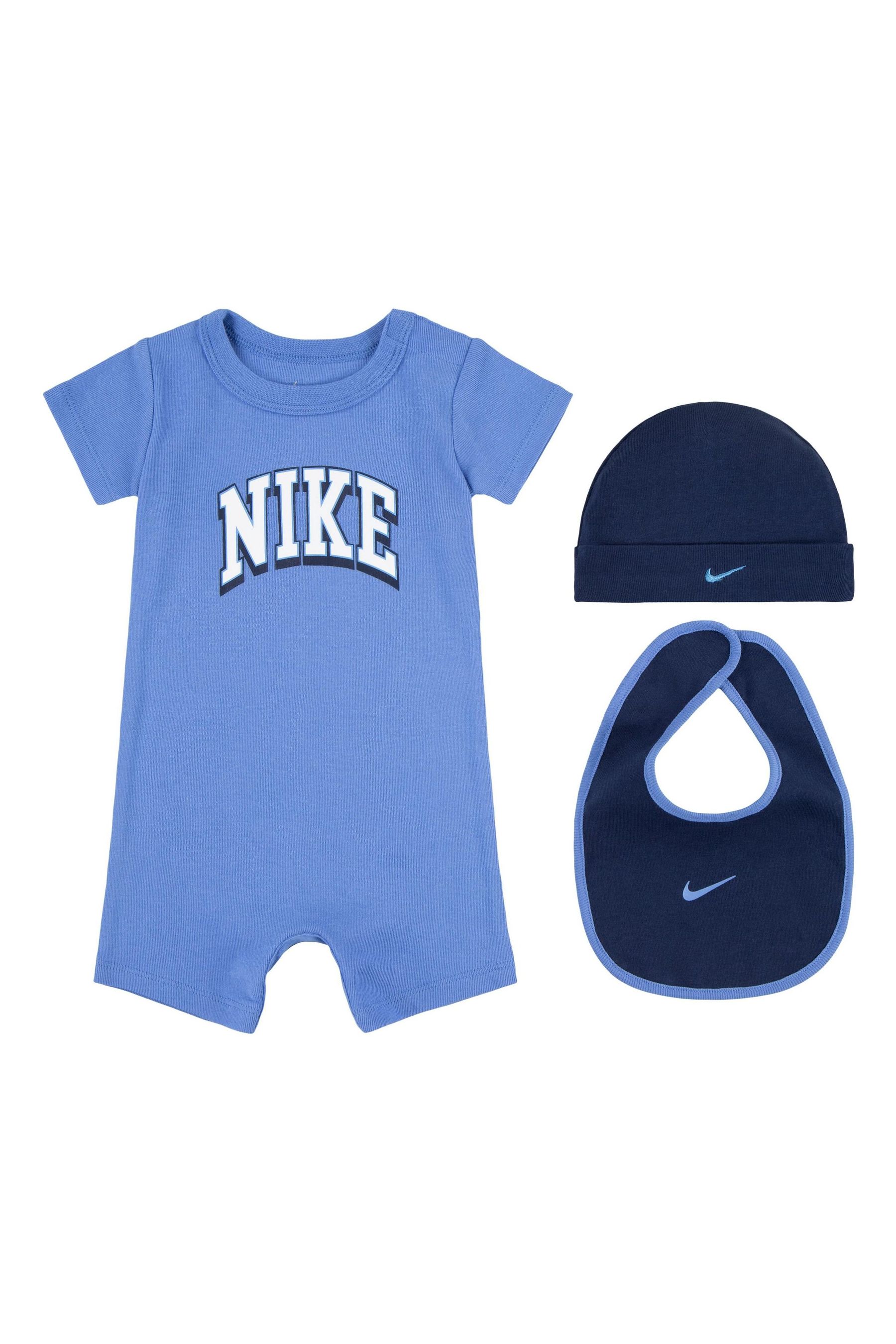 Buy Nike Blue Baby Hat Romper and Bib 3 Piece Set from Next Austria