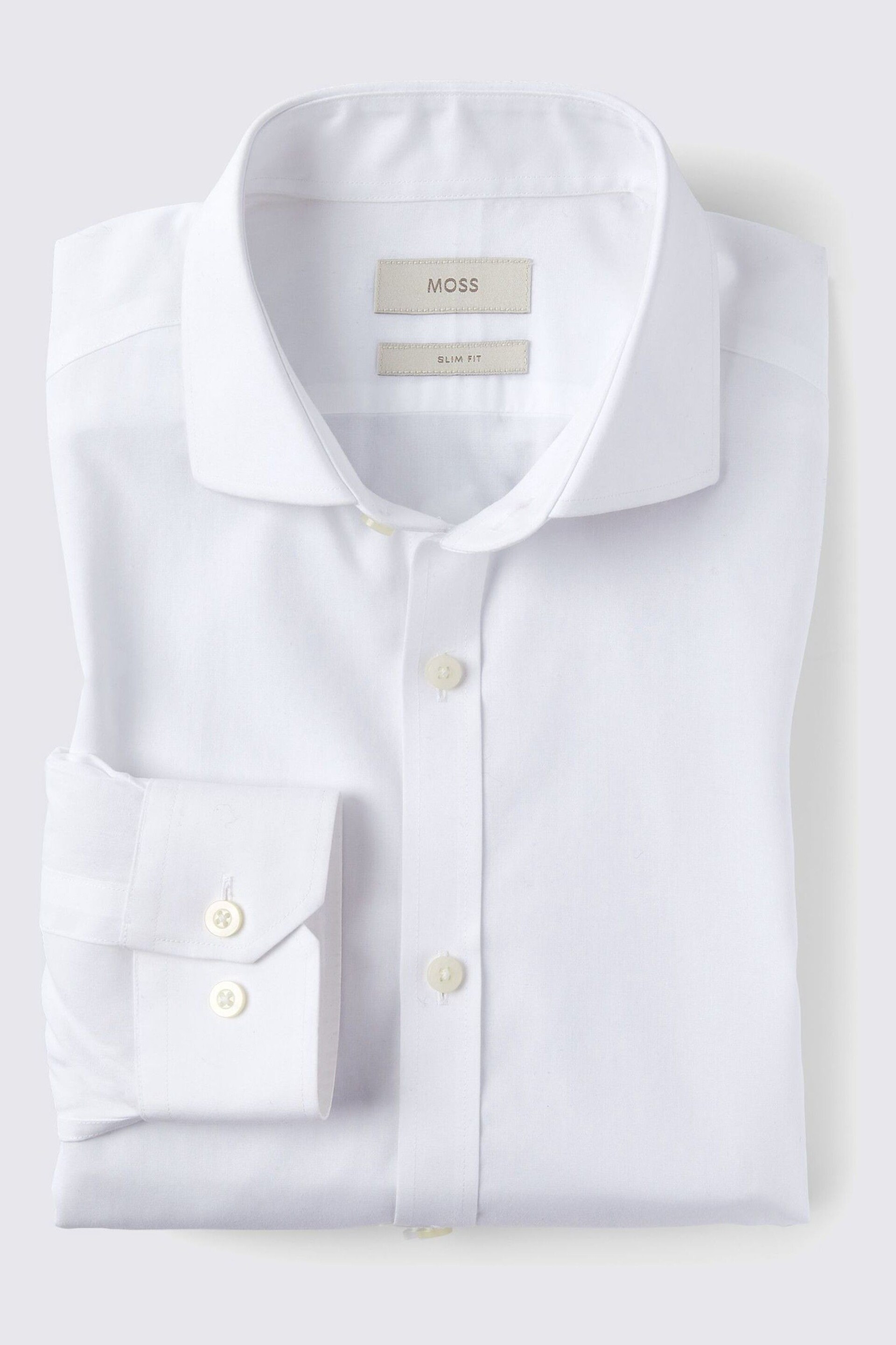 MOSS White Slim Fit Poplin Zero Iron Shirt - Image 4 of 4