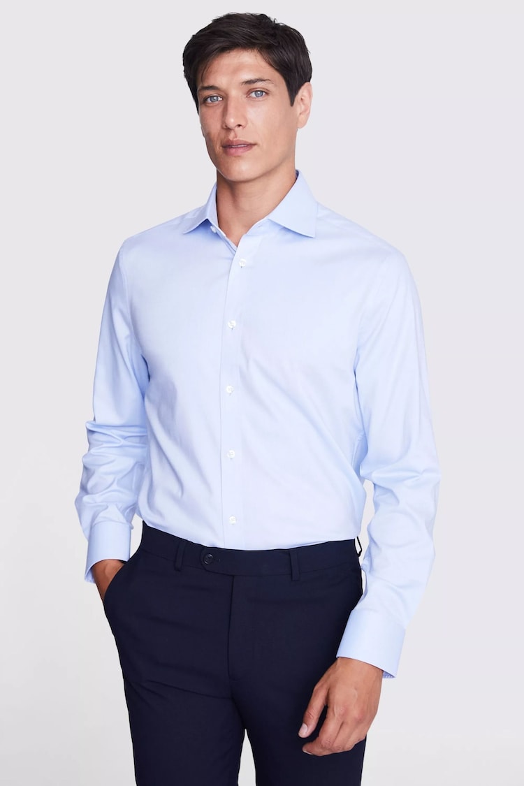 MOSS Blue Tailored 100% Cotton Dobby Stretch Shirt - Image 1 of 3