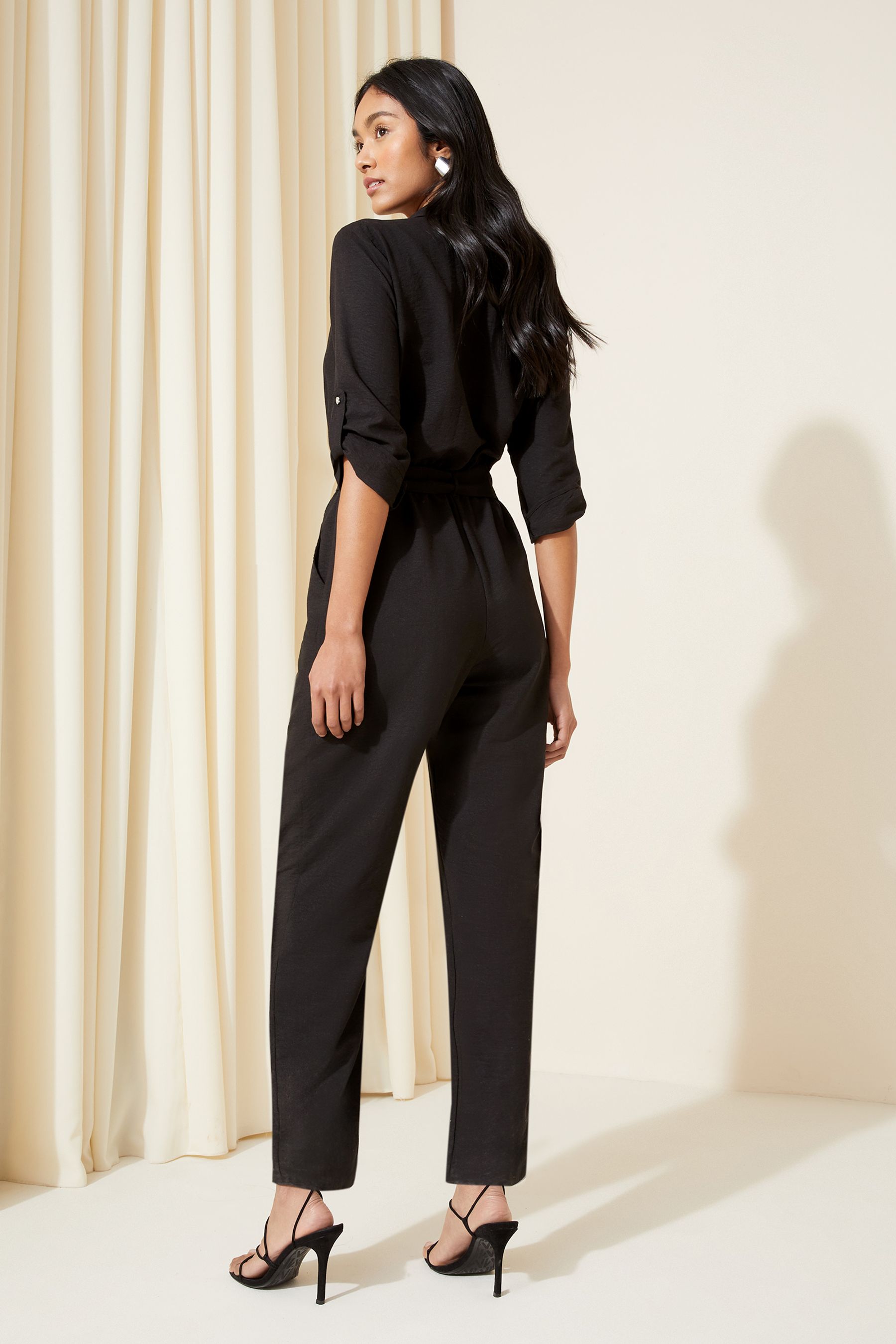 Buy Friends Like These Black Woven Fabric Belted Waist Jumpsuit from Next Luxembourg