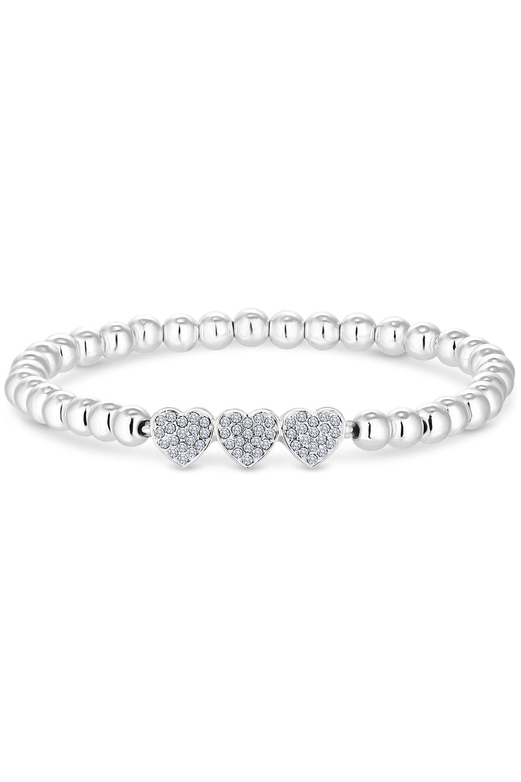 Buy Lipsy Jewellery Silver Tone Crystal Heart Charm Stretch Bracelet Gift from Next Luxembourg