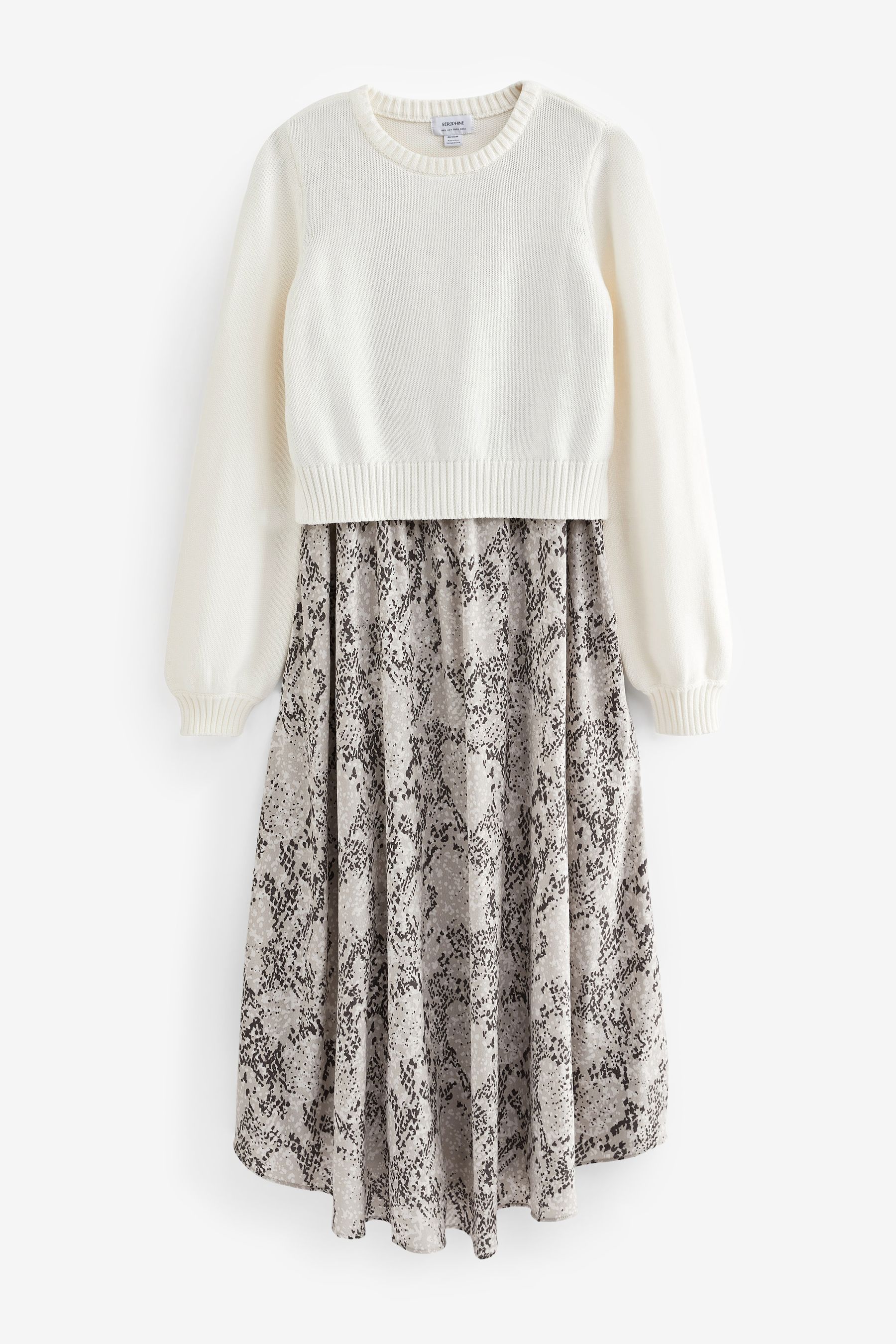 Seraphine Cable Knit Woven White Maternity and Nursing Dress