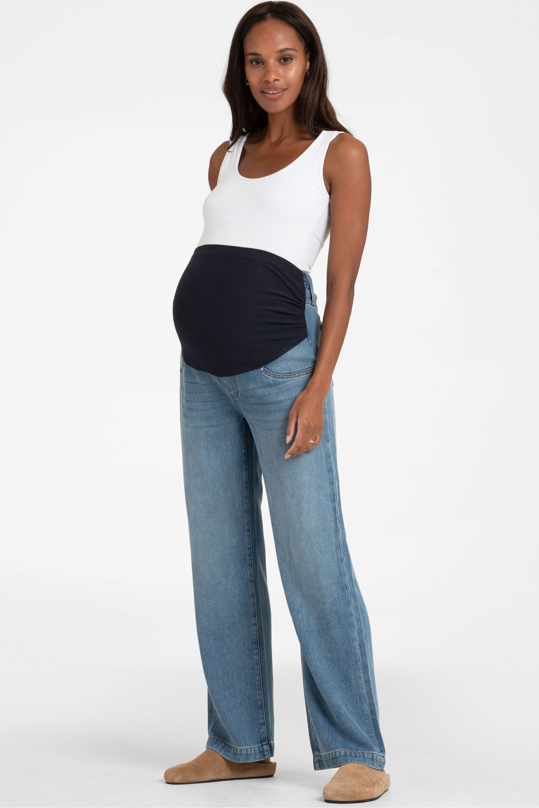 Buy Seraphine Blue Emmett Mid Bump Wide Leg Maternity Jeans from Next Luxembourg