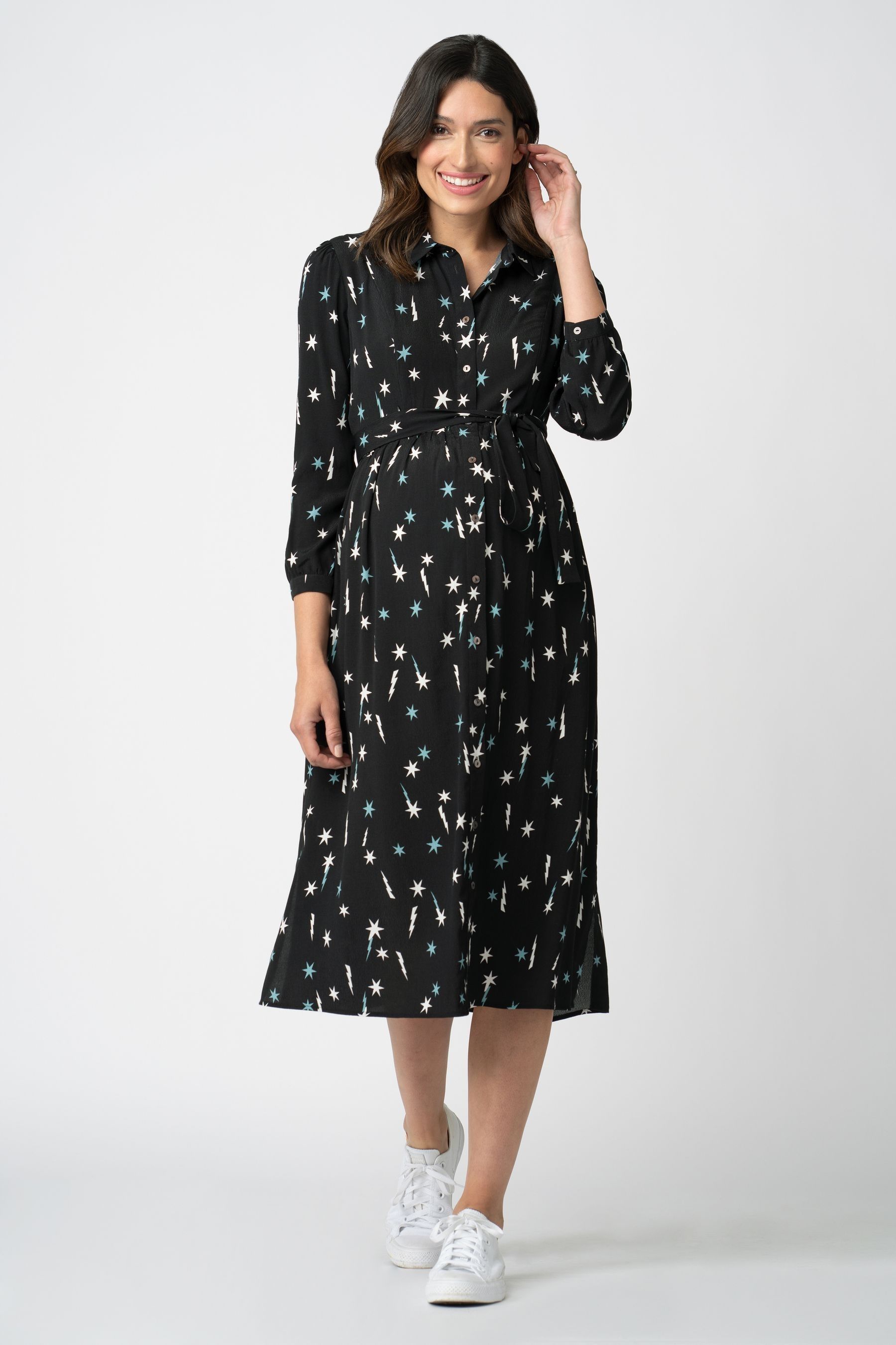 Buy Seraphine Star Print Midi Black Shirt Dress from Next Luxembourg