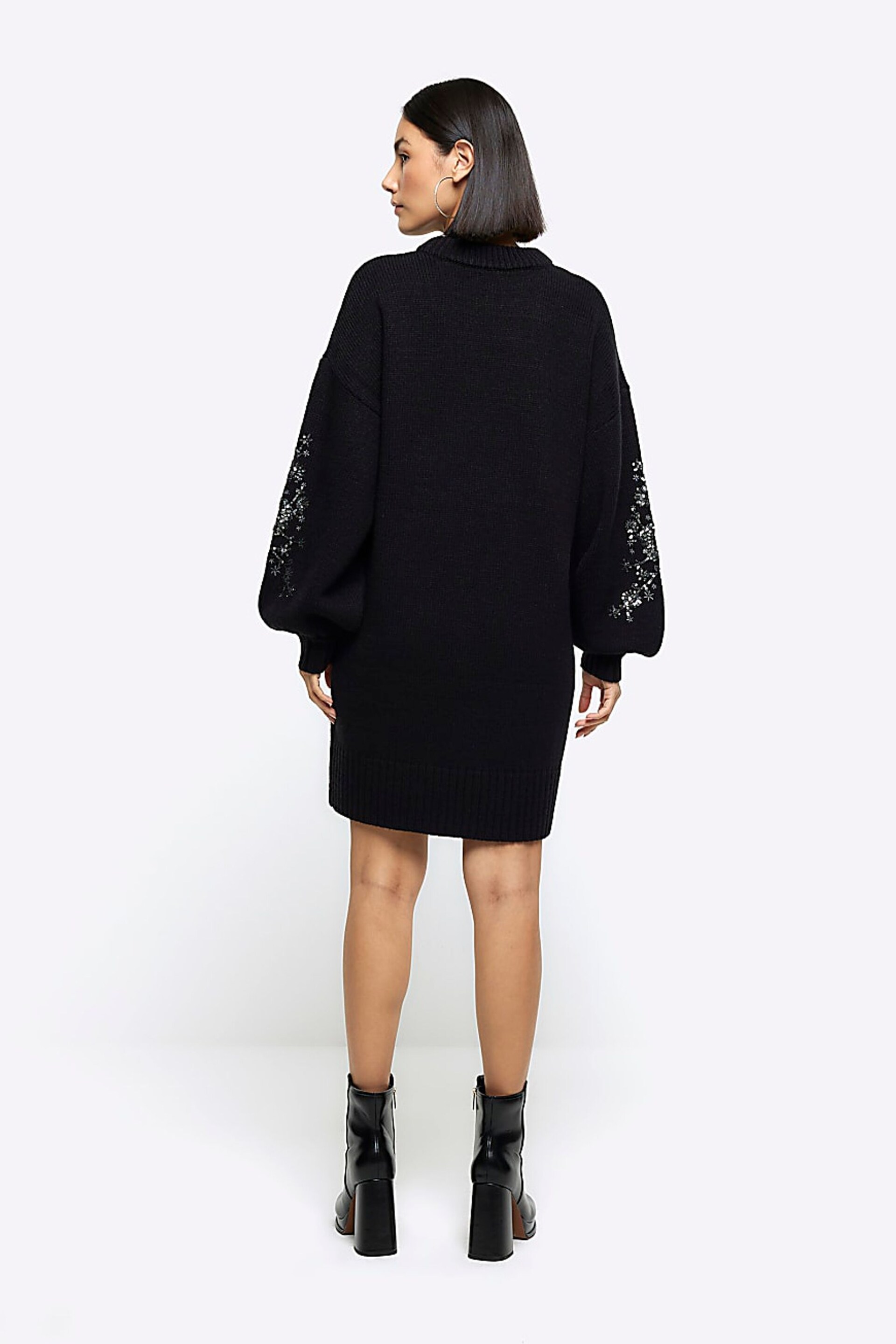 River Island Black Embellished Jumper Dress - Image 2 of 6