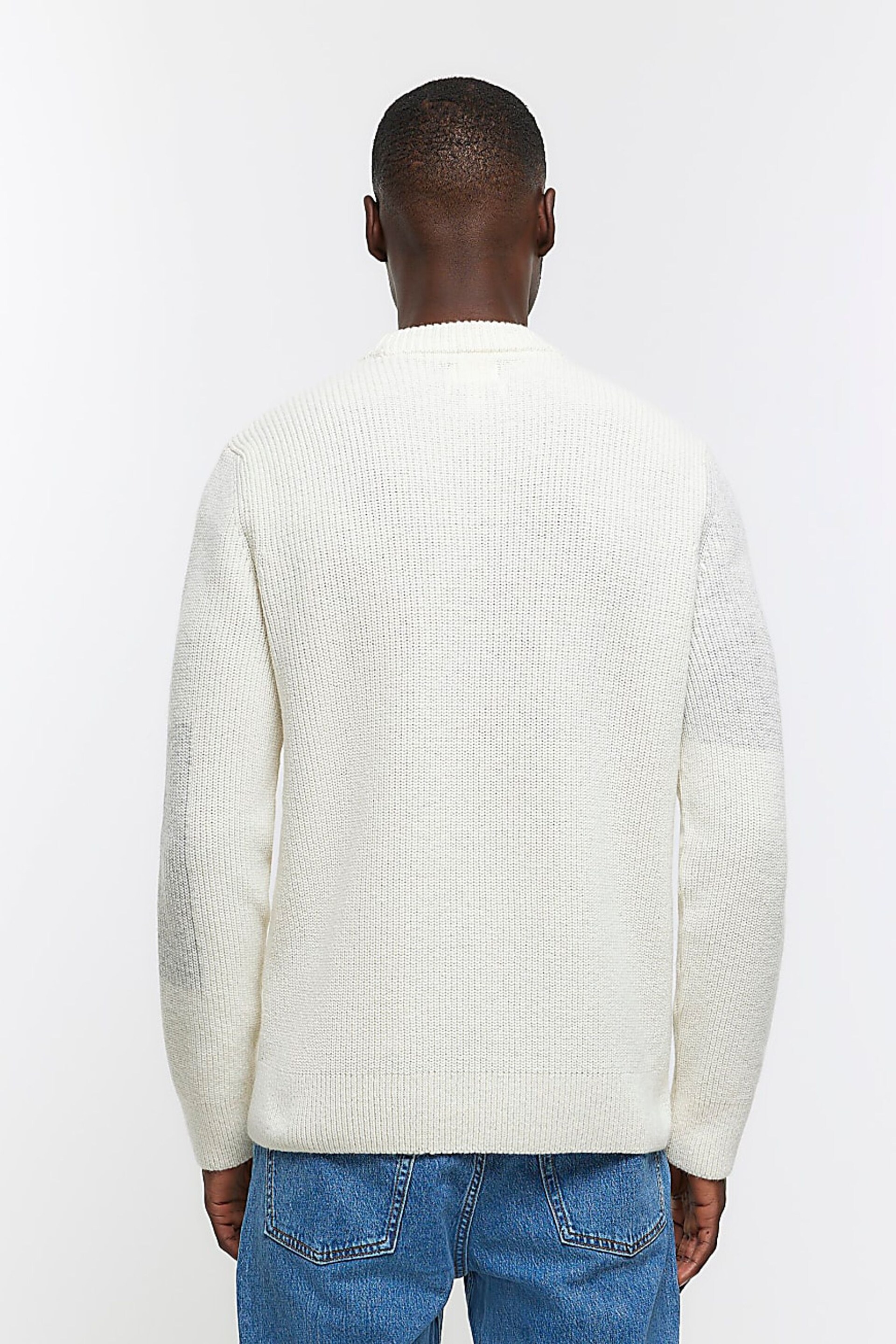 River Island Cream Slim Blocked Rib Crew Neck Jumper - Image 2 of 6