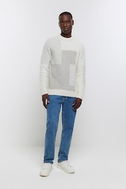 River Island Cream Slim Blocked Rib Crew Neck Jumper - Image 3 of 6