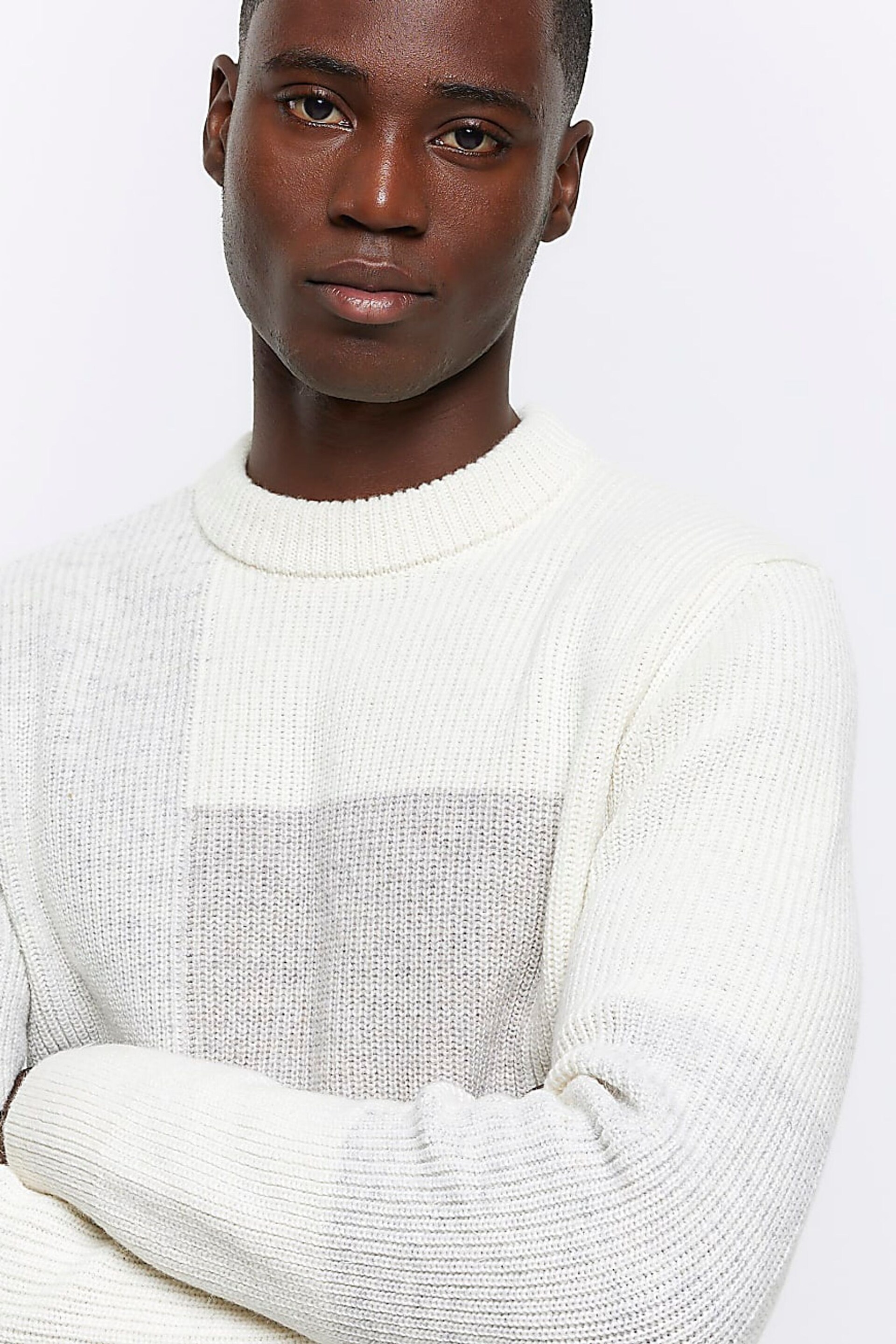 River Island Cream Slim Blocked Rib Crew Neck Jumper - Image 4 of 6