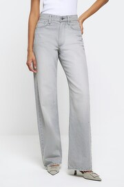 River Island Grey High Rise 90's Straight Leg Jeans - Image 1 of 6