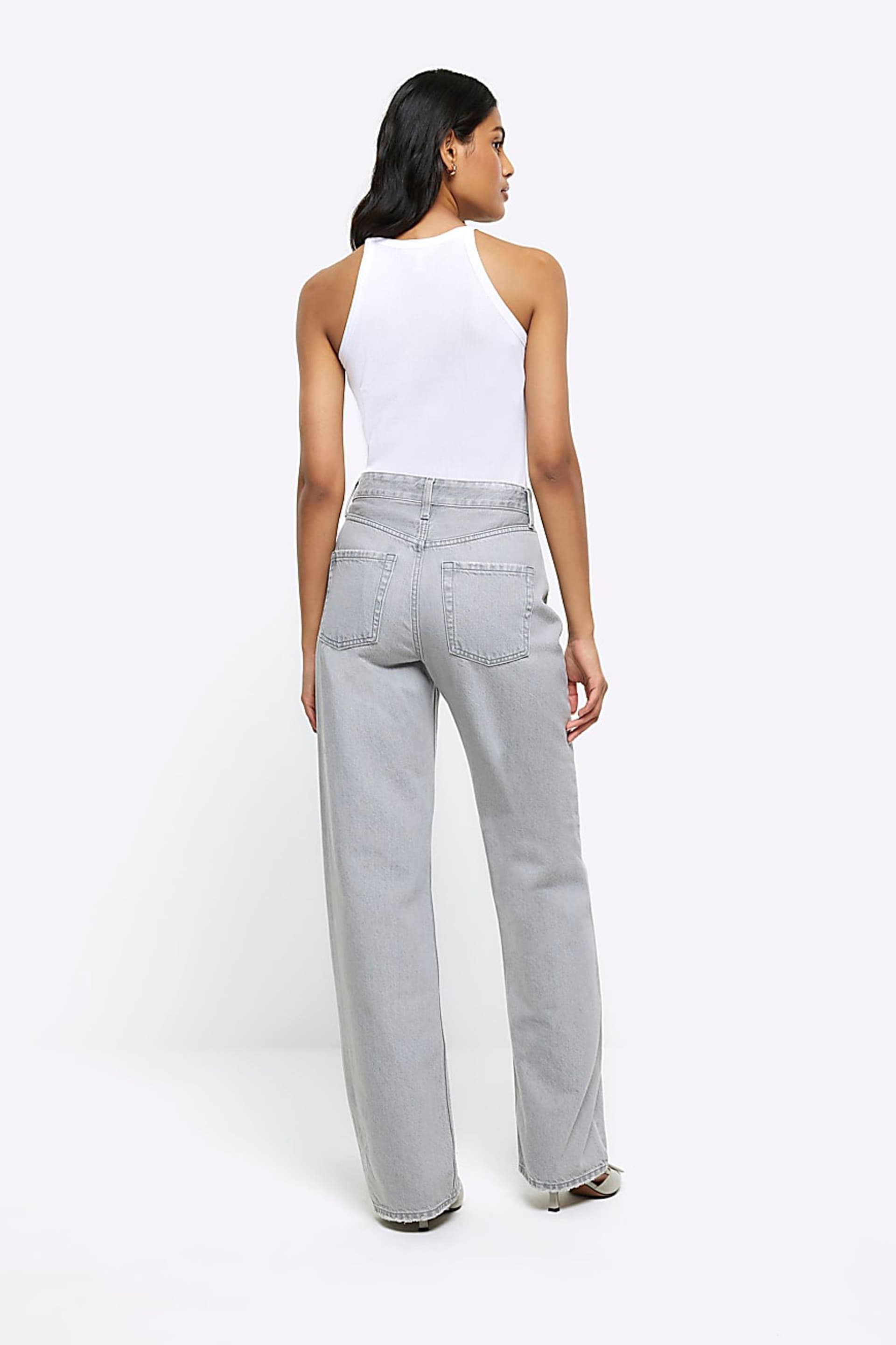 River Island Grey High Rise 90's Straight Leg Jeans - Image 2 of 6