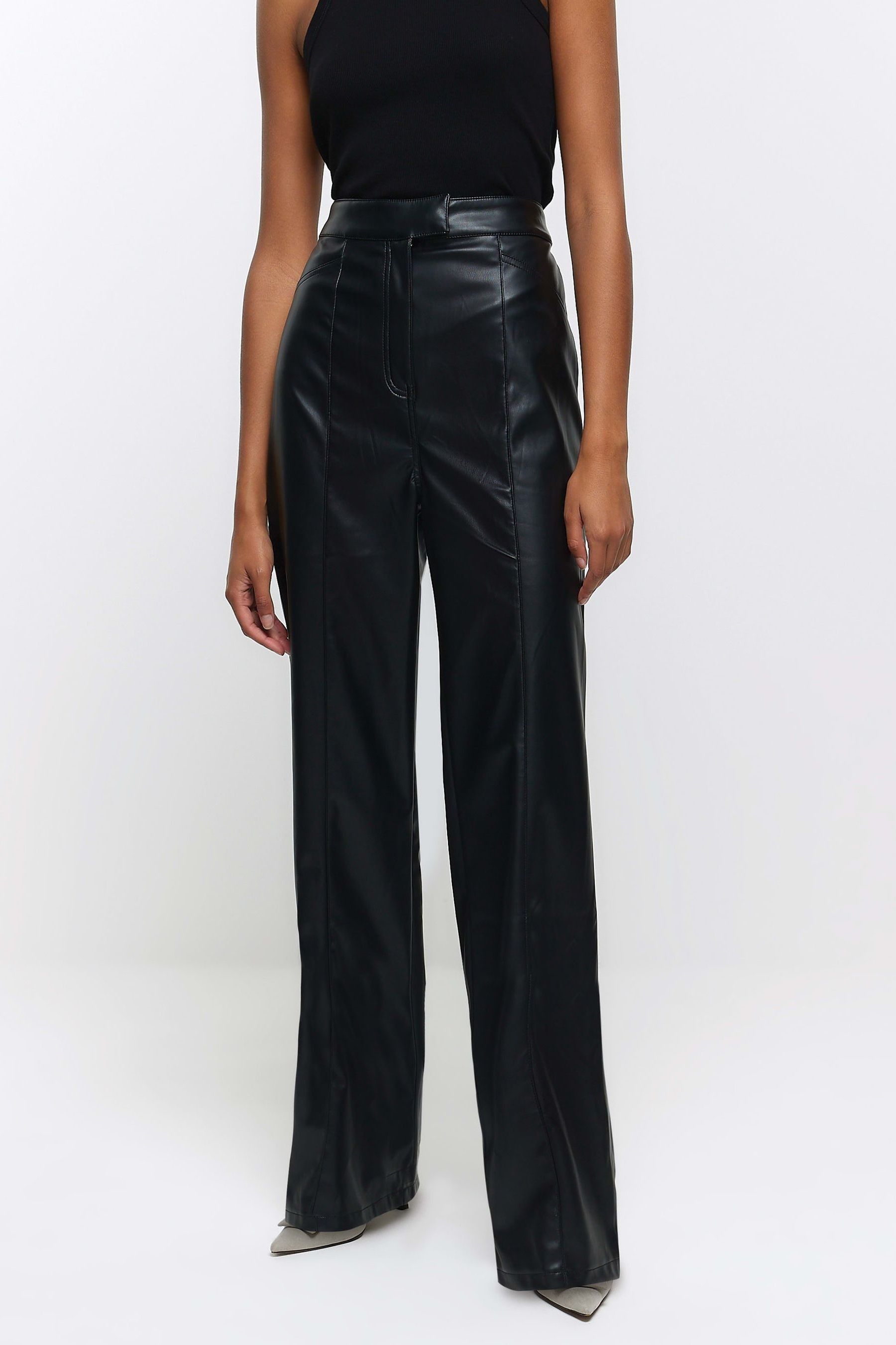High waisted leather trousers river island cheap