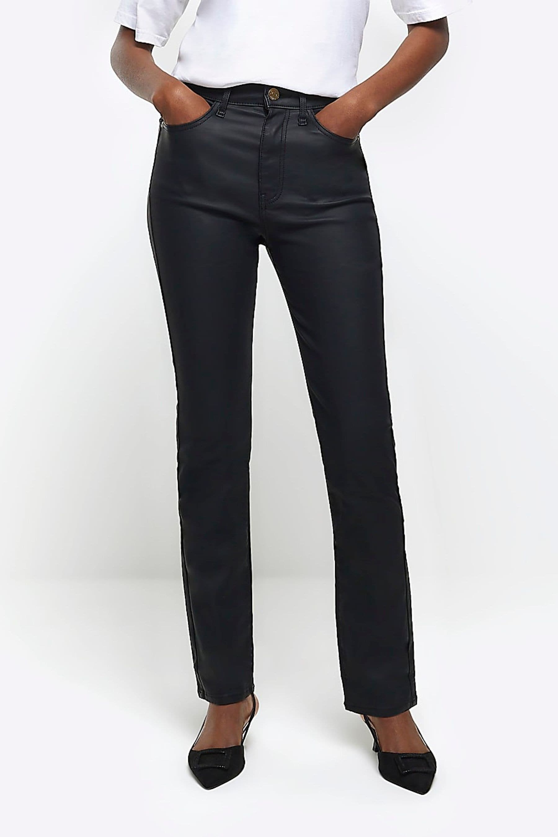 River island black coated jeans discount