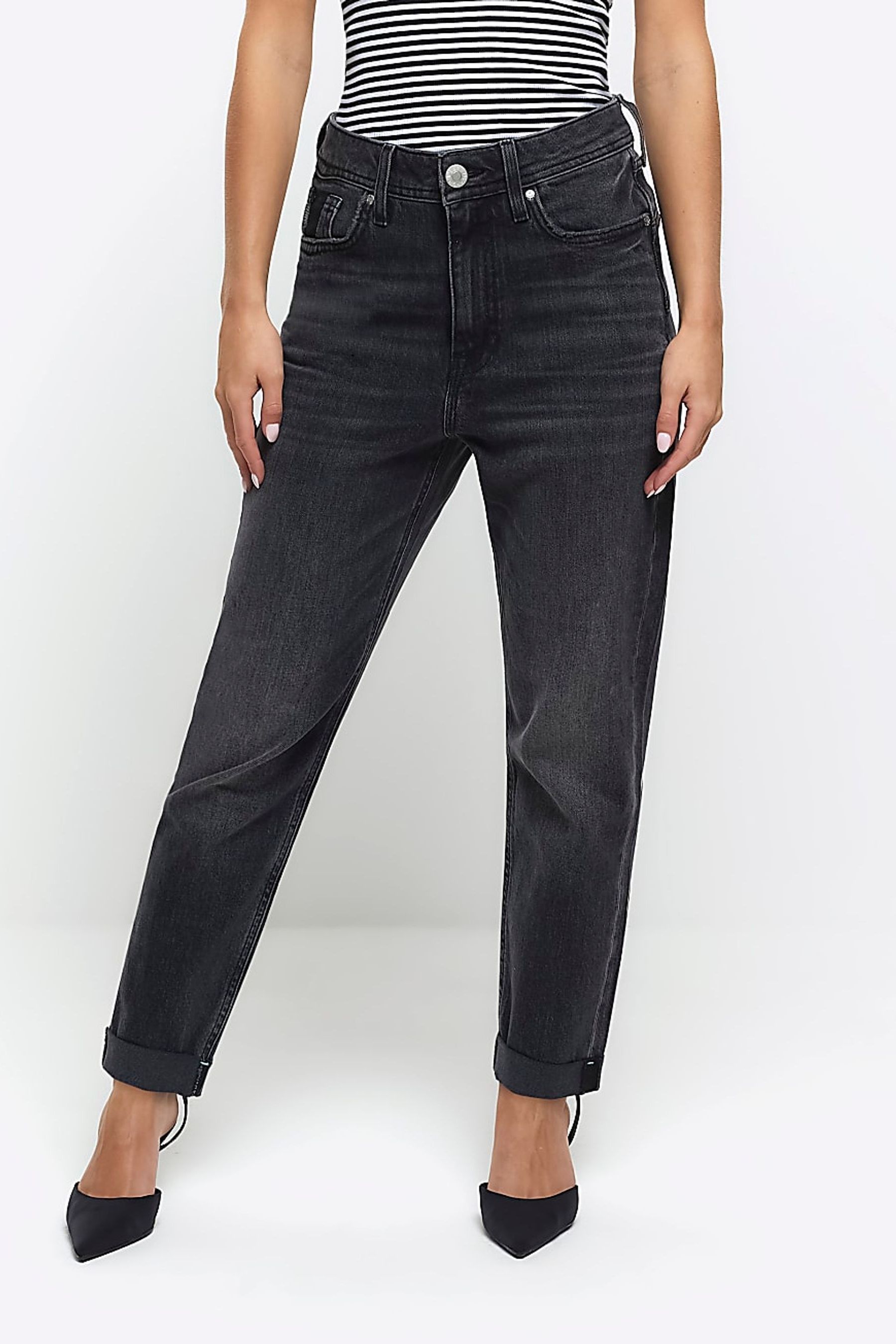 Buy River Island Black Petite High Rise Mom Jeans from Next Austria