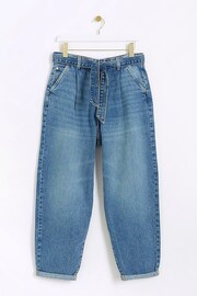 River Island Blue High Rise Relaxed Pleated Barrel Belted Jeans - Image 5 of 6