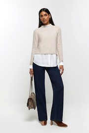 River Island Beige Satin Hybrid Jumper - Image 3 of 6