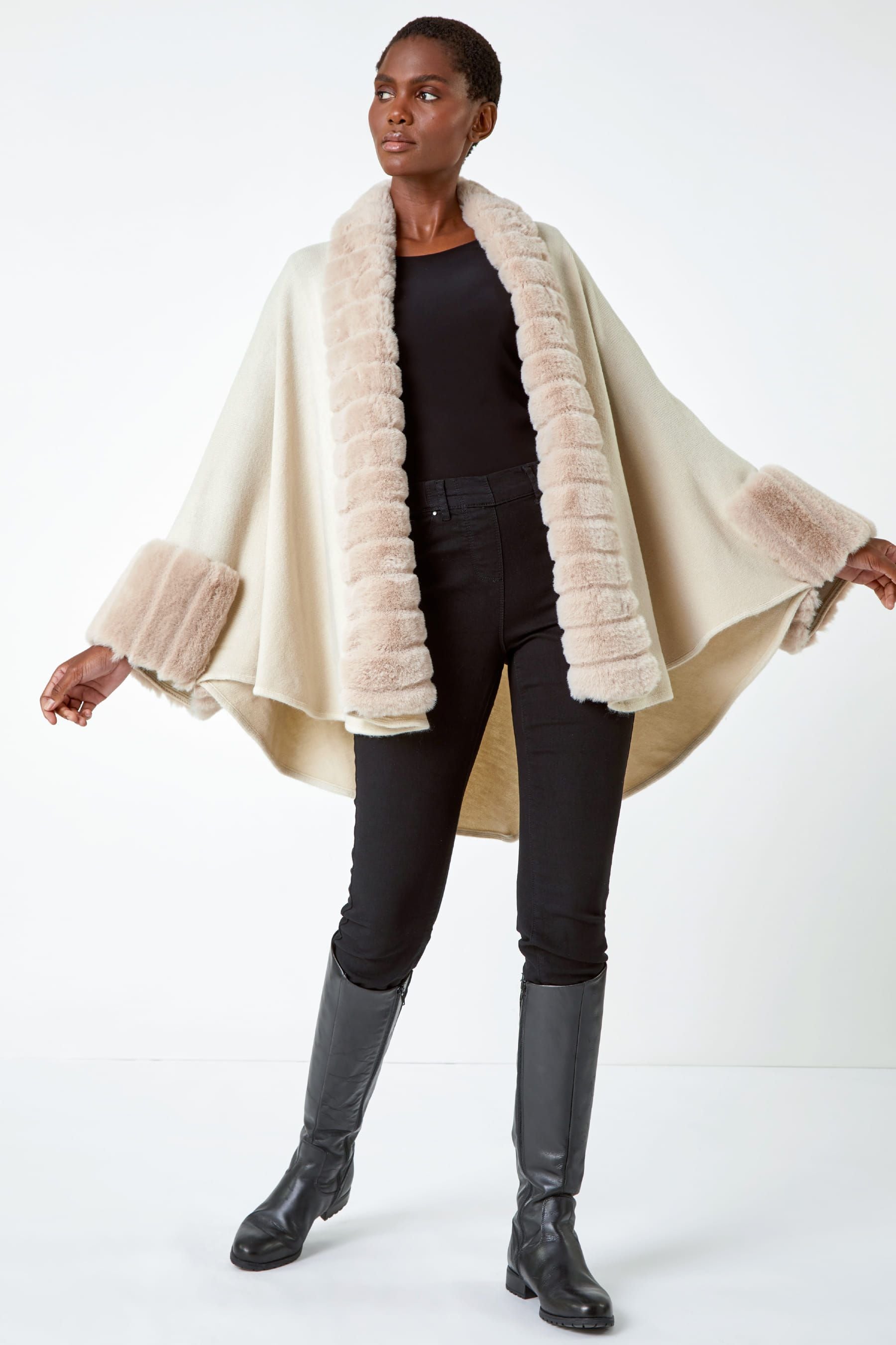 Buy Roman Natural Faux Fur Trim Knitted Poncho from the Next UK online shop