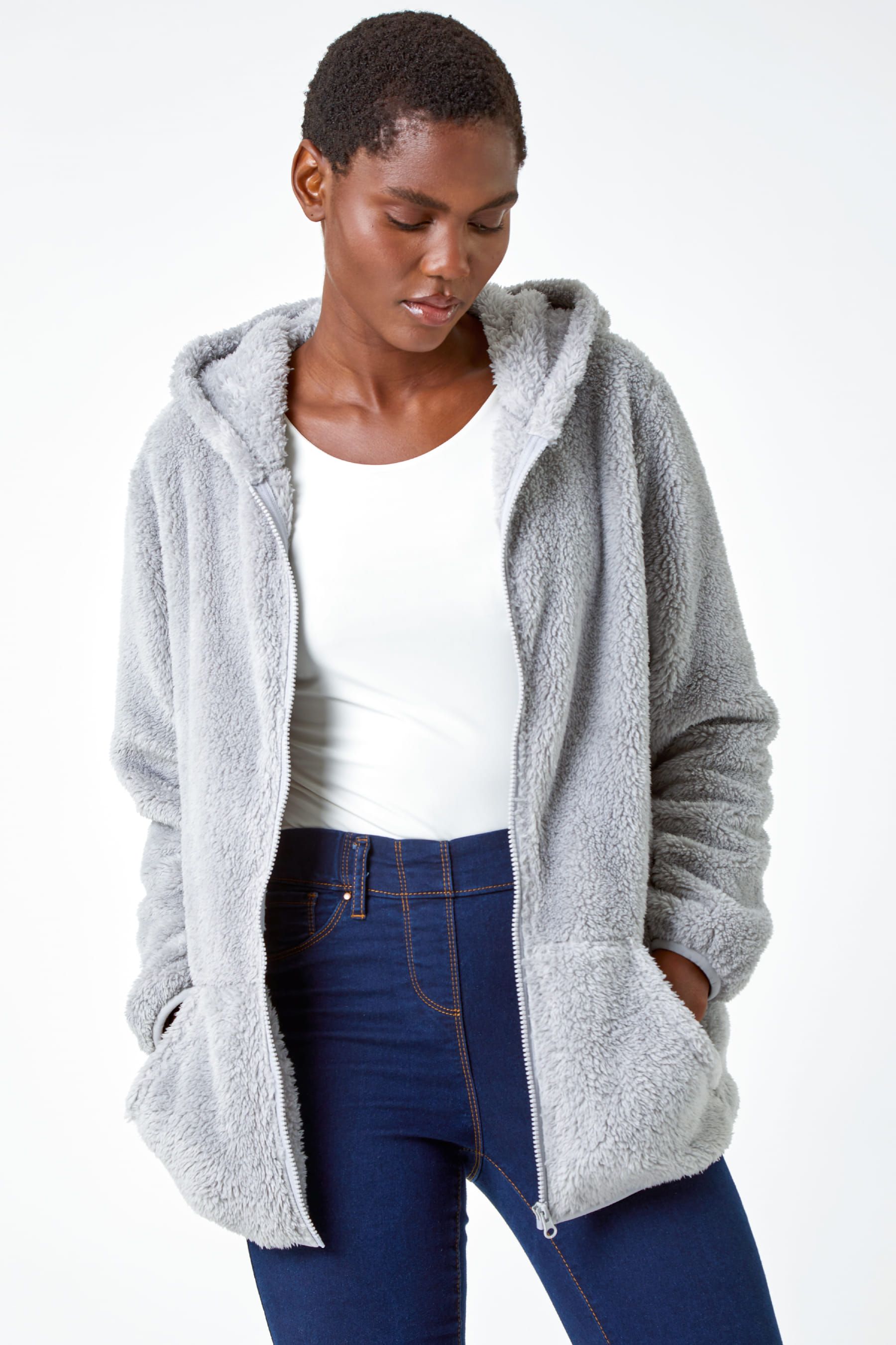 Grey sherpa cardigan outlet