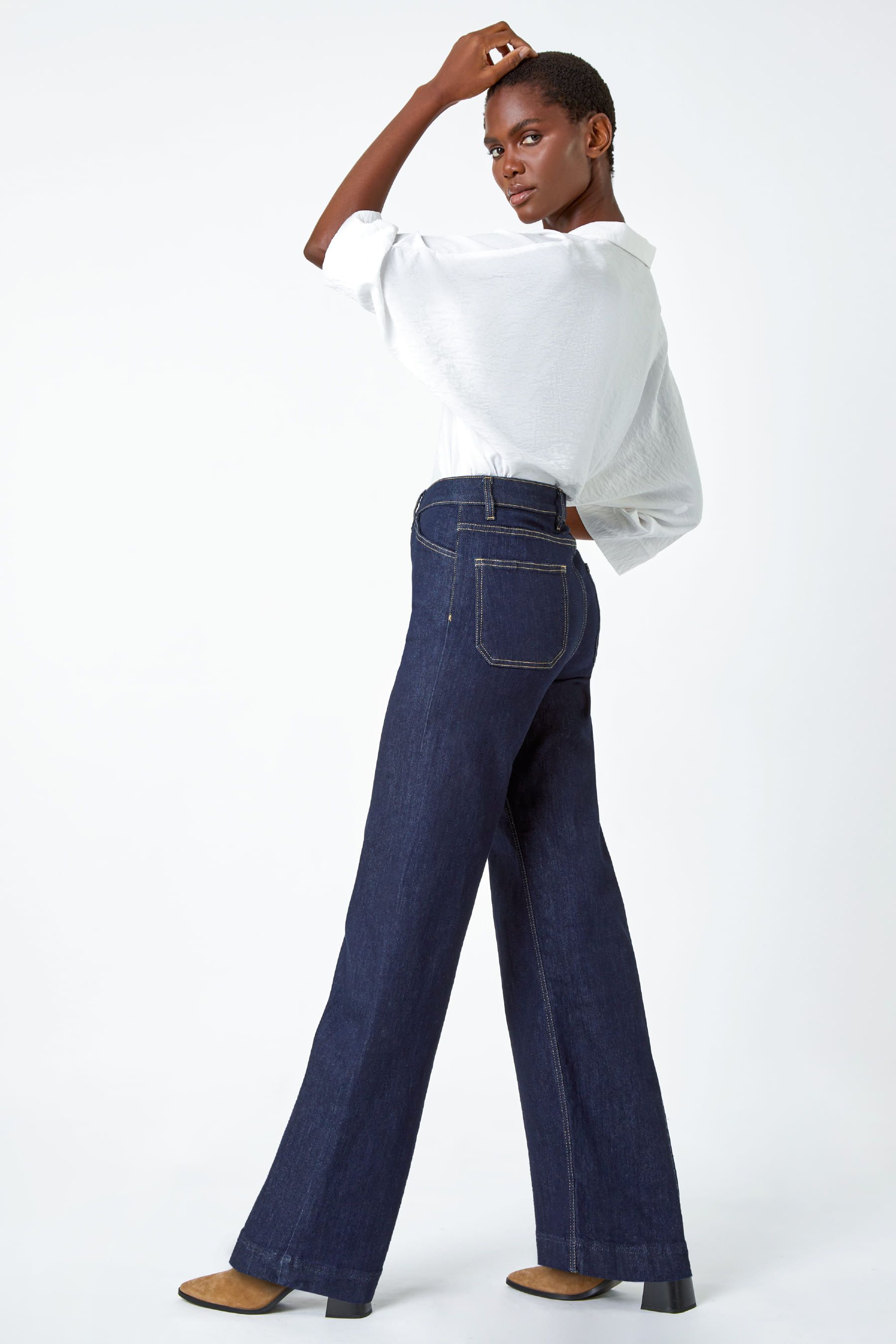 Buy Roman Blue Light Wide Leg Stretch Denim Jeans from the Next UK online shop