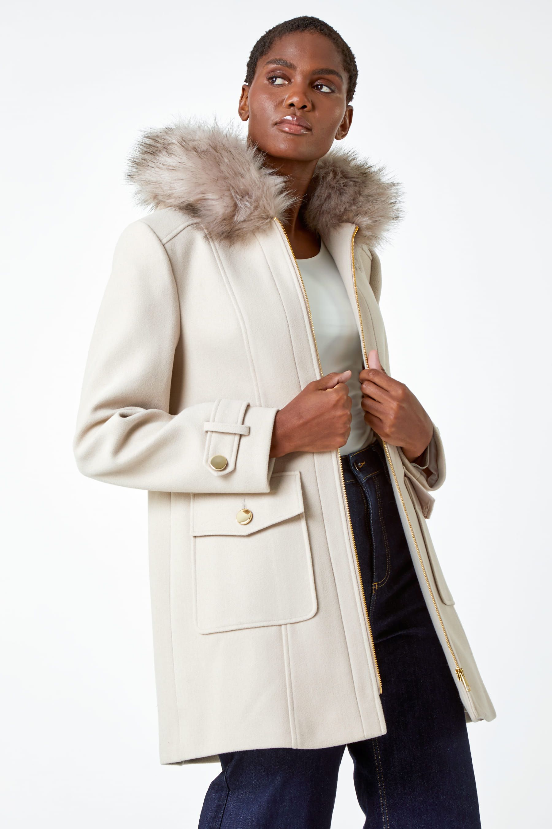 Buy Roman Natural Faux Fur Collar Hooded Coat from the Next UK online shop