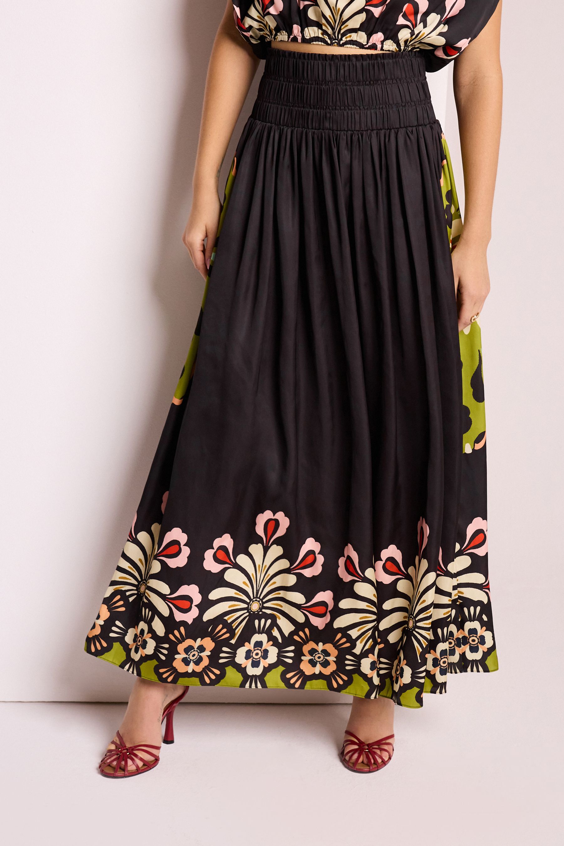 Buy Black Satin Bright Floral Print Maxi Skirt from Next Luxembourg