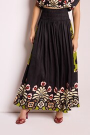 Black Satin Bright Floral Print Maxi Skirt - Image 3 of 7