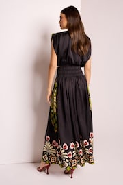 Black Satin Bright Floral Print Maxi Skirt - Image 4 of 7