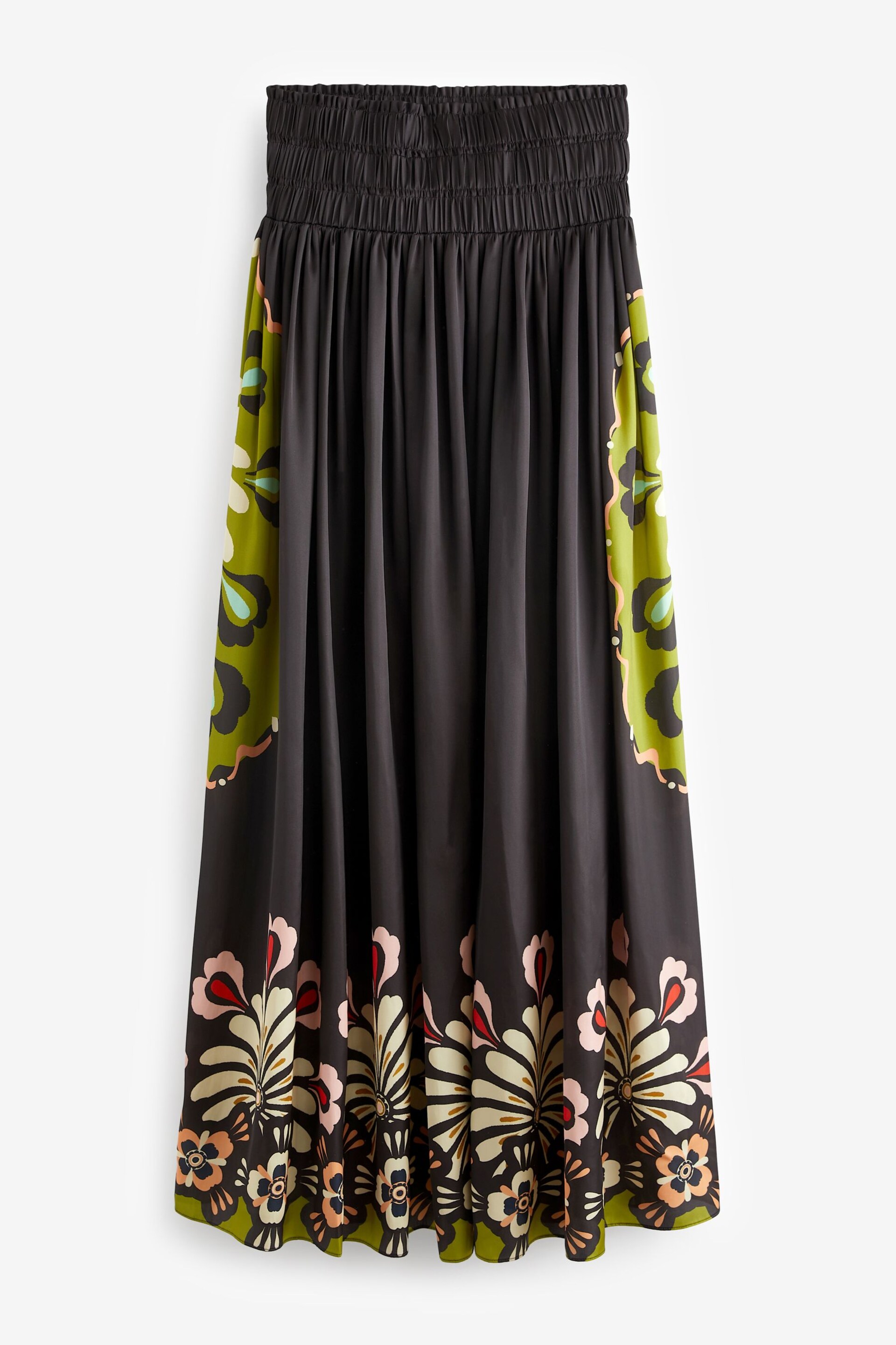 Black Satin Bright Floral Print Maxi Skirt - Image 6 of 7