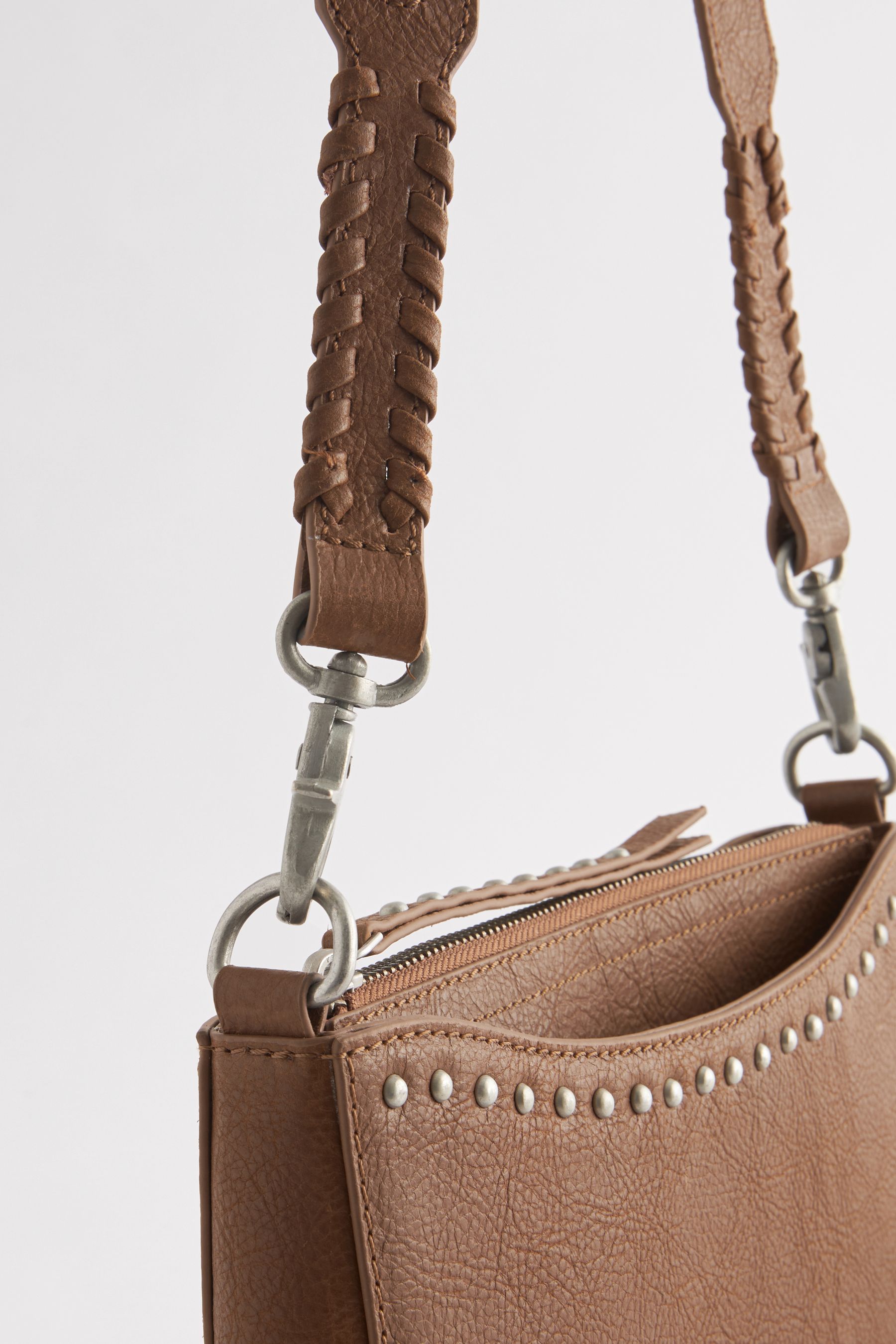 Buy Tan Brown Leather Studded Cross Body Bag from Next Luxembourg