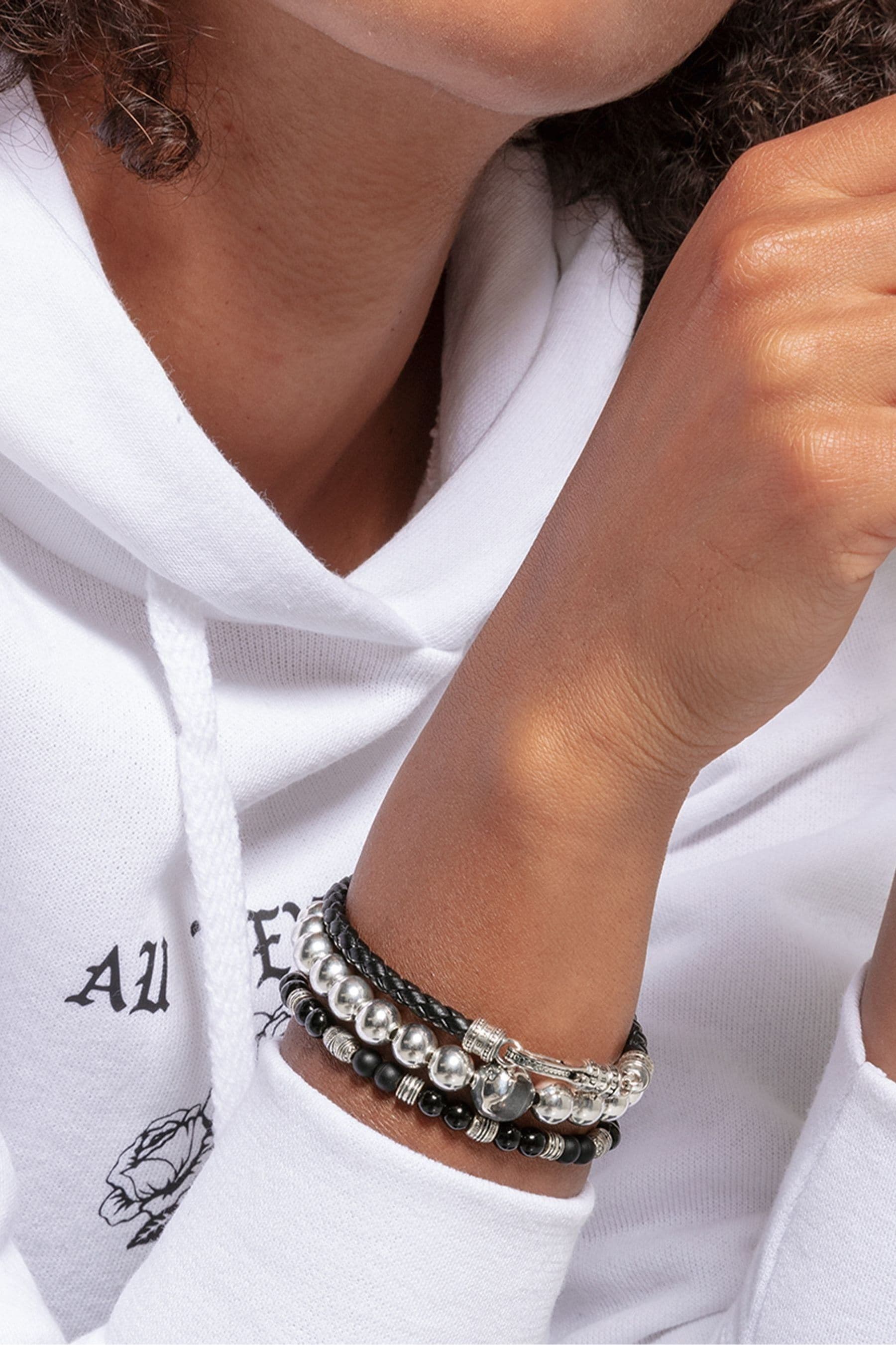 Buy Thomas Sabo Black Obsidian Bead Stretch Handcrafted Silver Elements Bracelet from the Next UK online shop