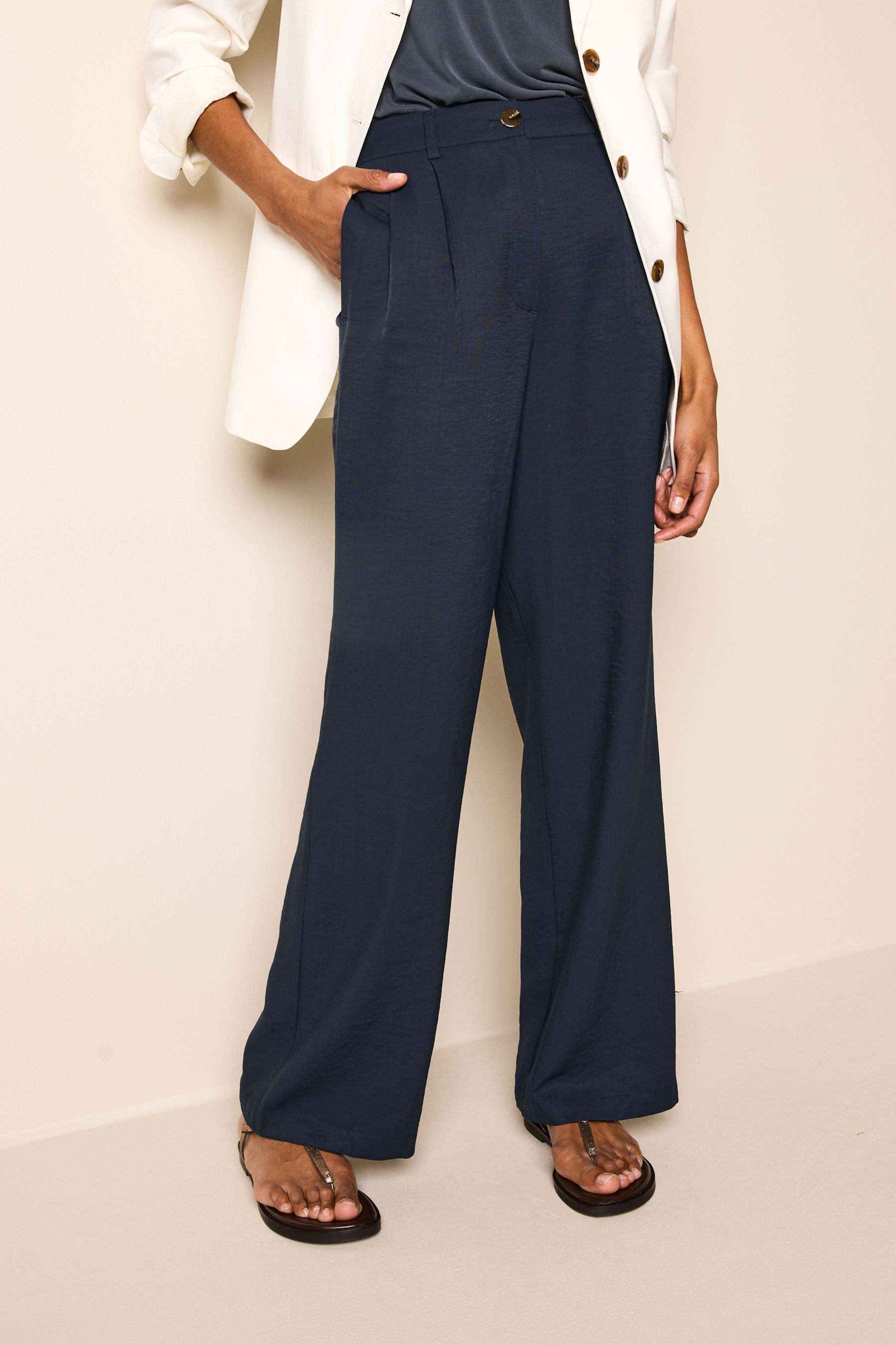 Buy Navy Blue Elasticated Back Wide Leg Trousers from Next Luxembourg